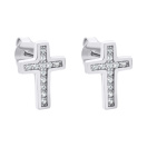 Серьги-гвоздики крестики из серебра с фианитами - 1521645