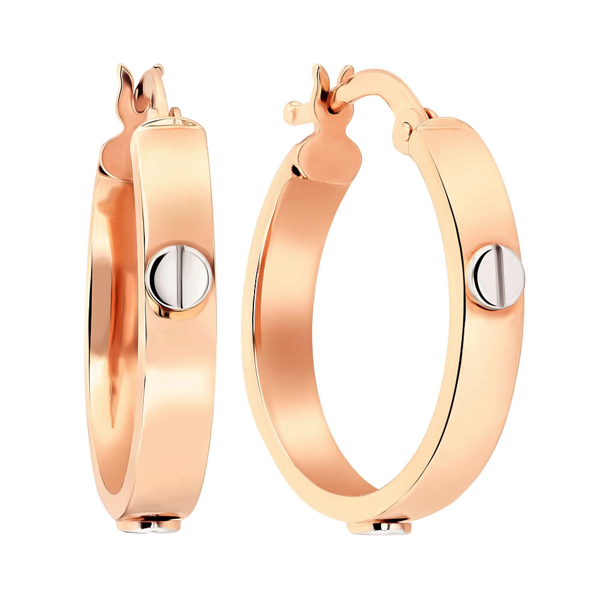 Сережки-кольца "Love" из комбинированого золота - 1278127 – изображение 1