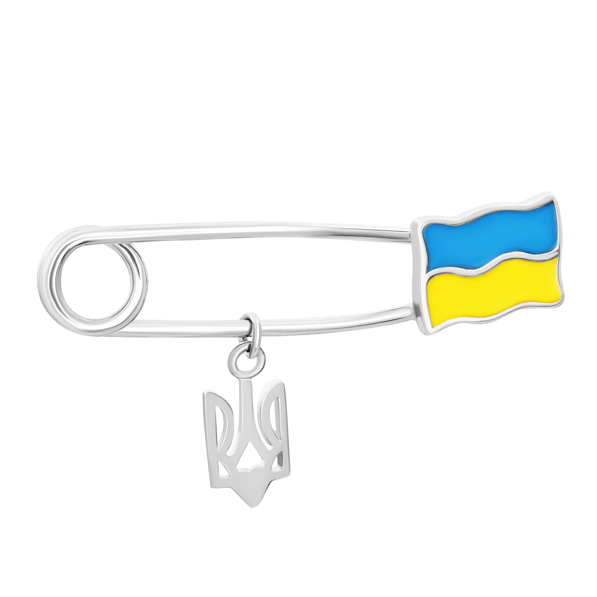 Шпилька зі срібла з підвіскою "Герб України-Тризуб" з емаллю - 1565372 – зображення 1