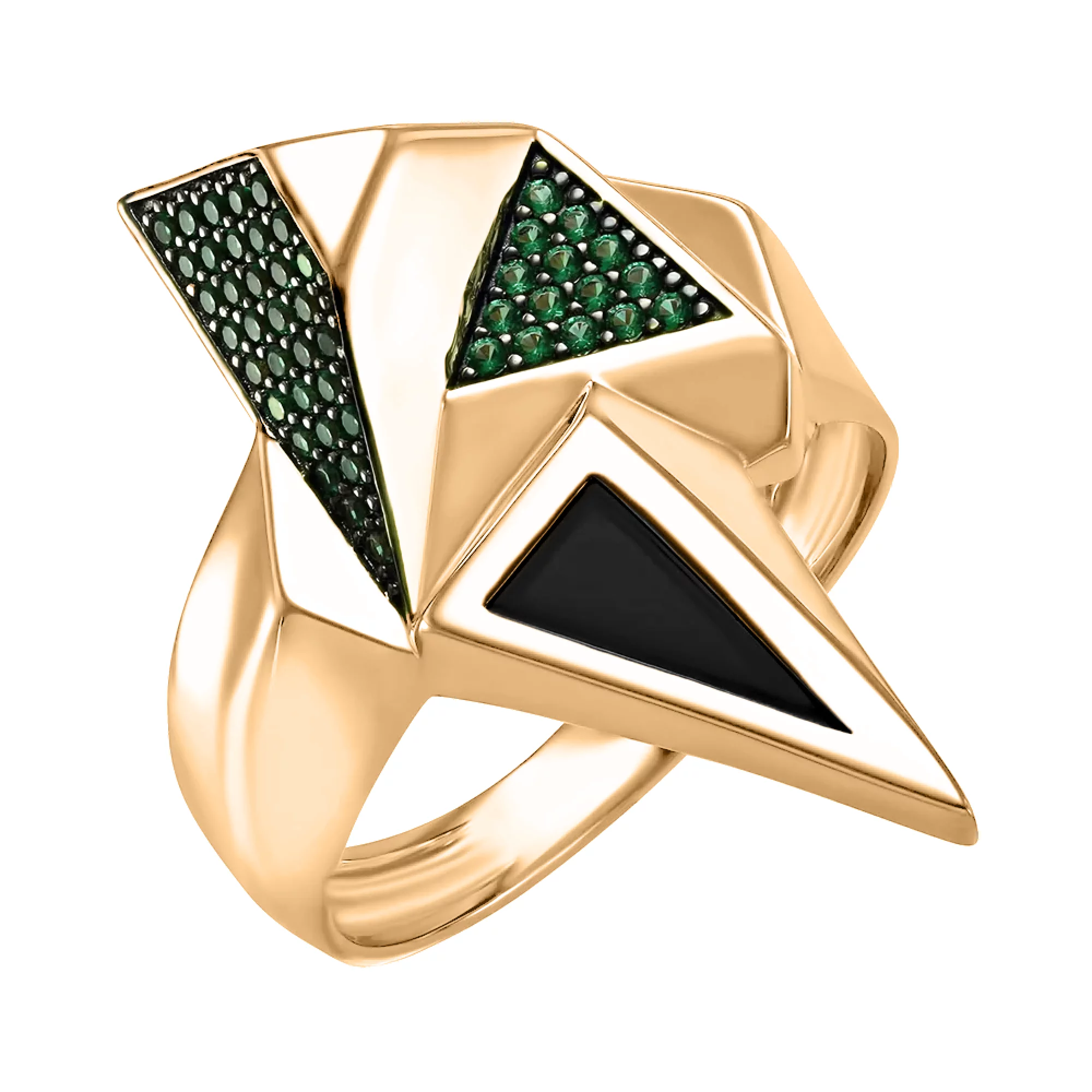 Золотое кольцо с агатом и фианитом "Геометрия" - 1434979 – изображение 1