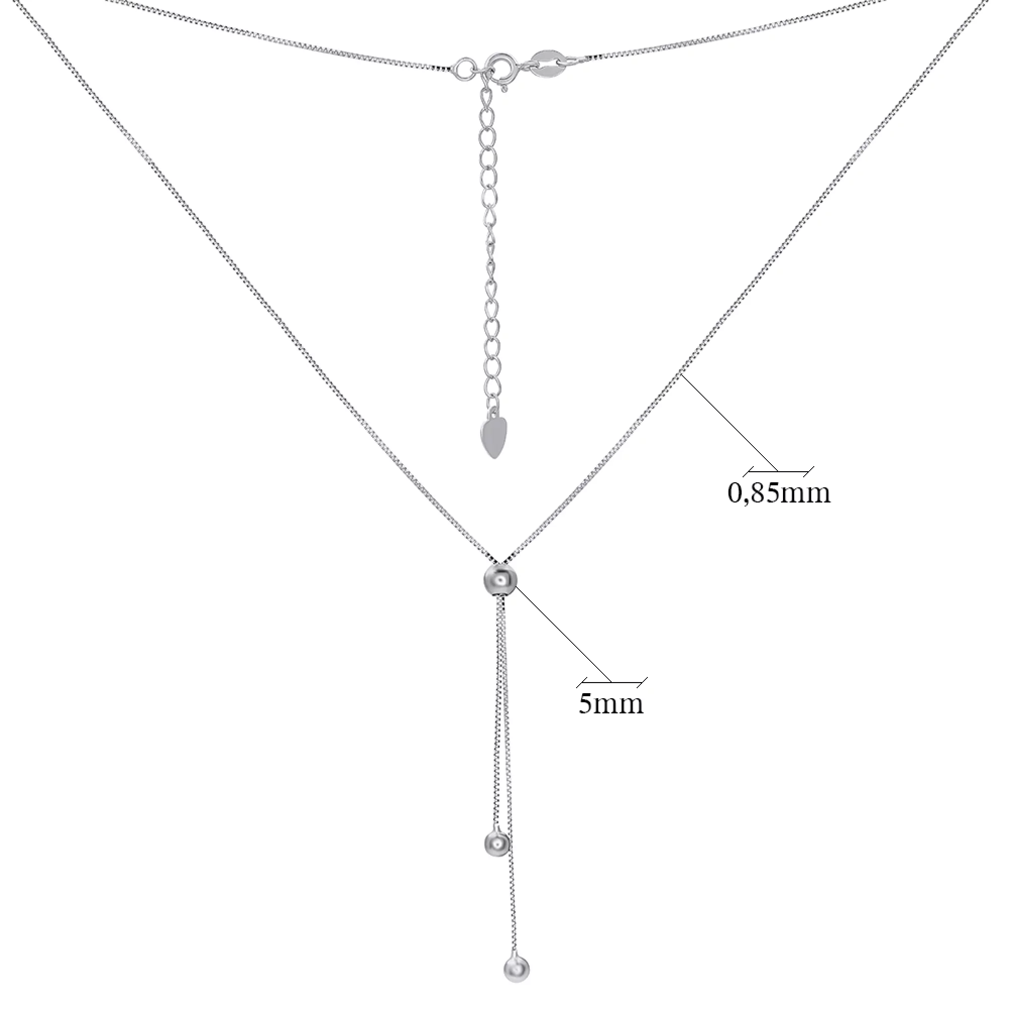 Кольє срібне з кульками плетіння снейк  - 1483797 – зображення 3
