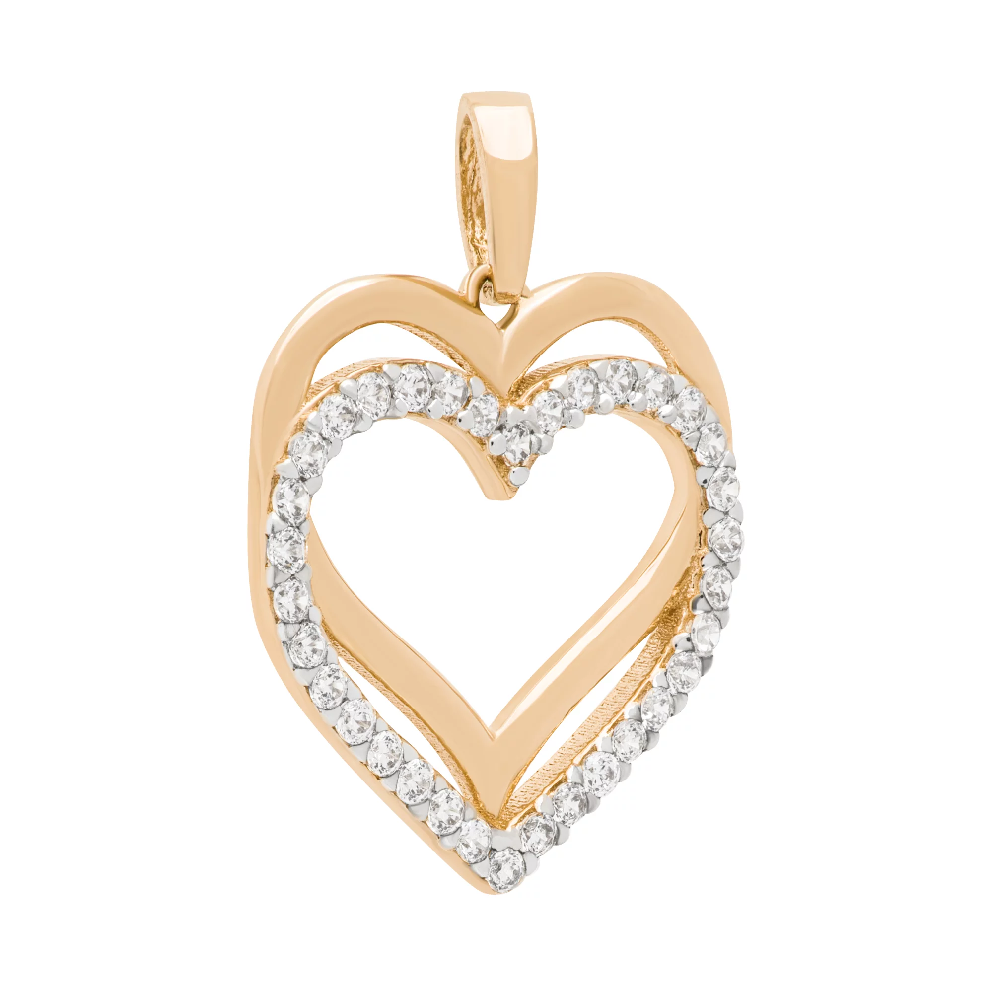 Підвіска "Сердечка" золота з доріжкою фіанітів - 1651515 – зображення 1