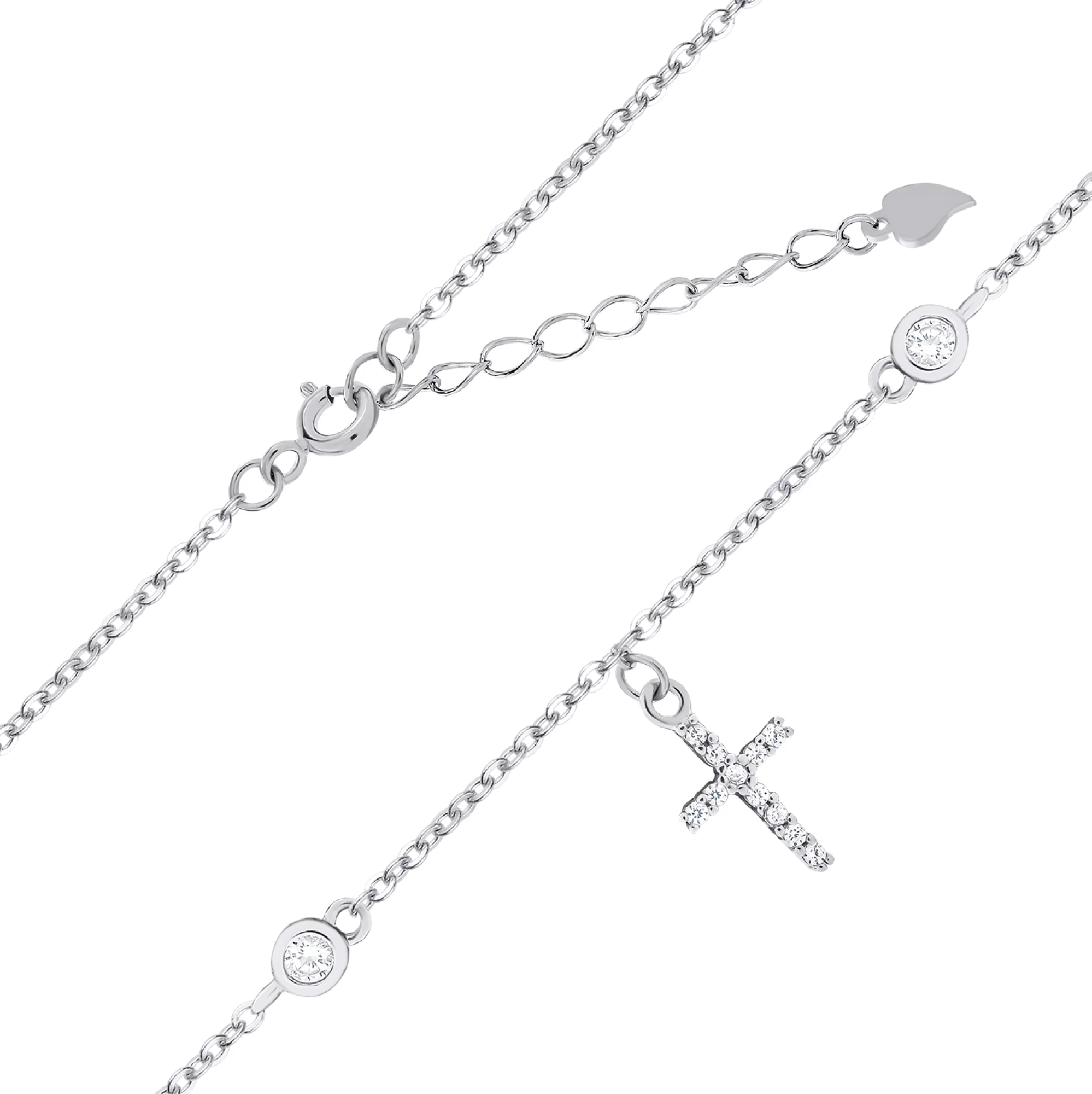Кольє зі срібла з хрестиком і фіанітами якірне плетіння - 1503891 – зображення 1