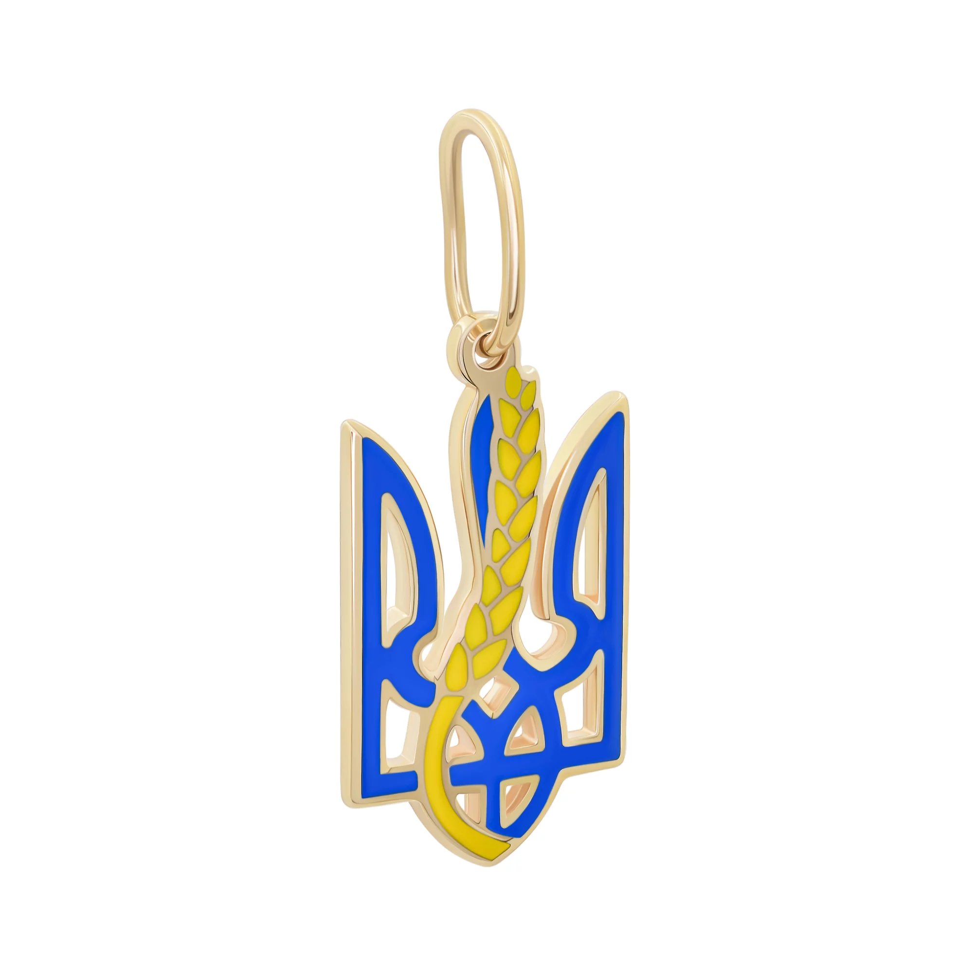 Підвіска з червоного золота з емаллю тризуб-"Герб України" - 1408635 – зображення 1