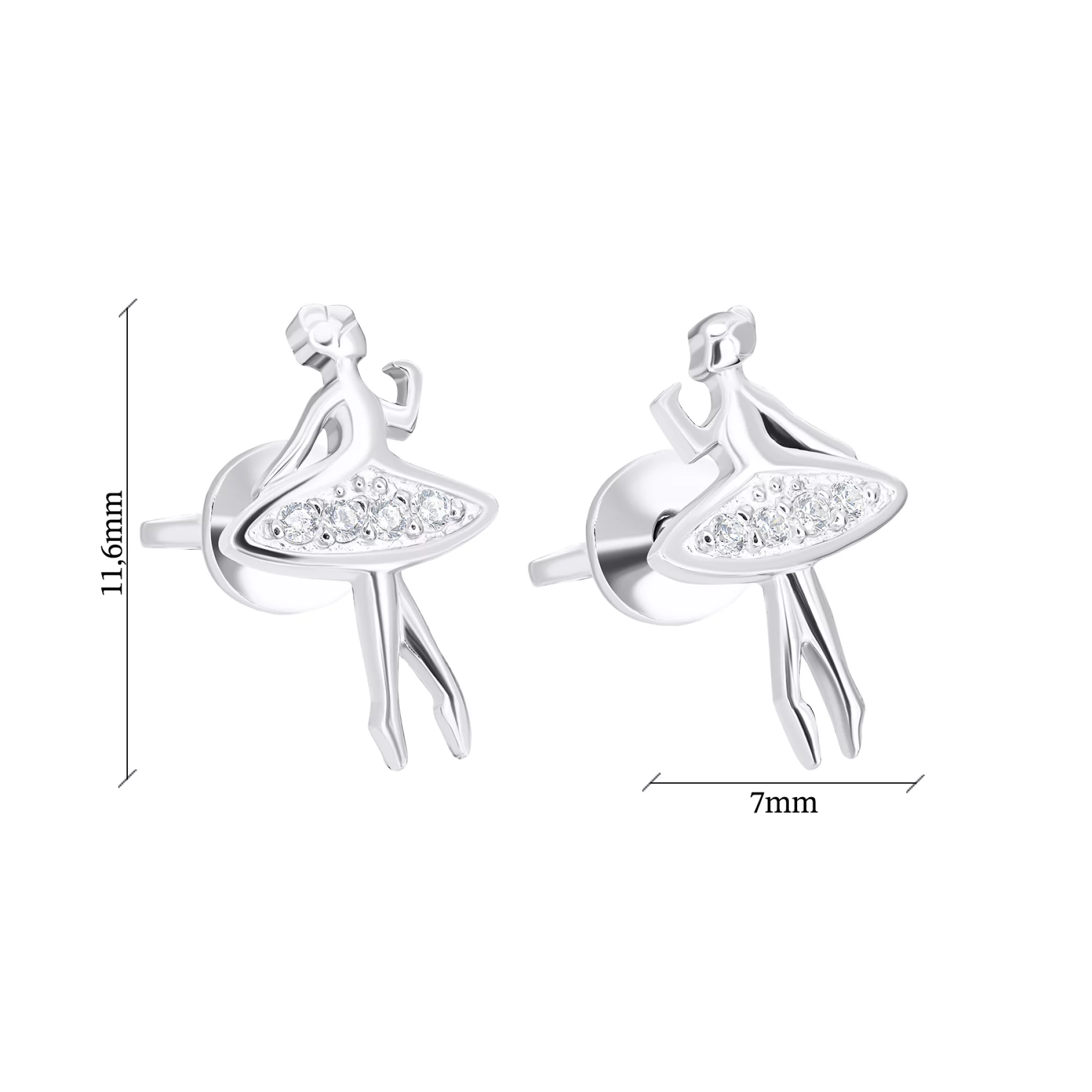 Срібні сережки-гвоздики з фіанітами "Балерина" - 1548807 – зображення 3