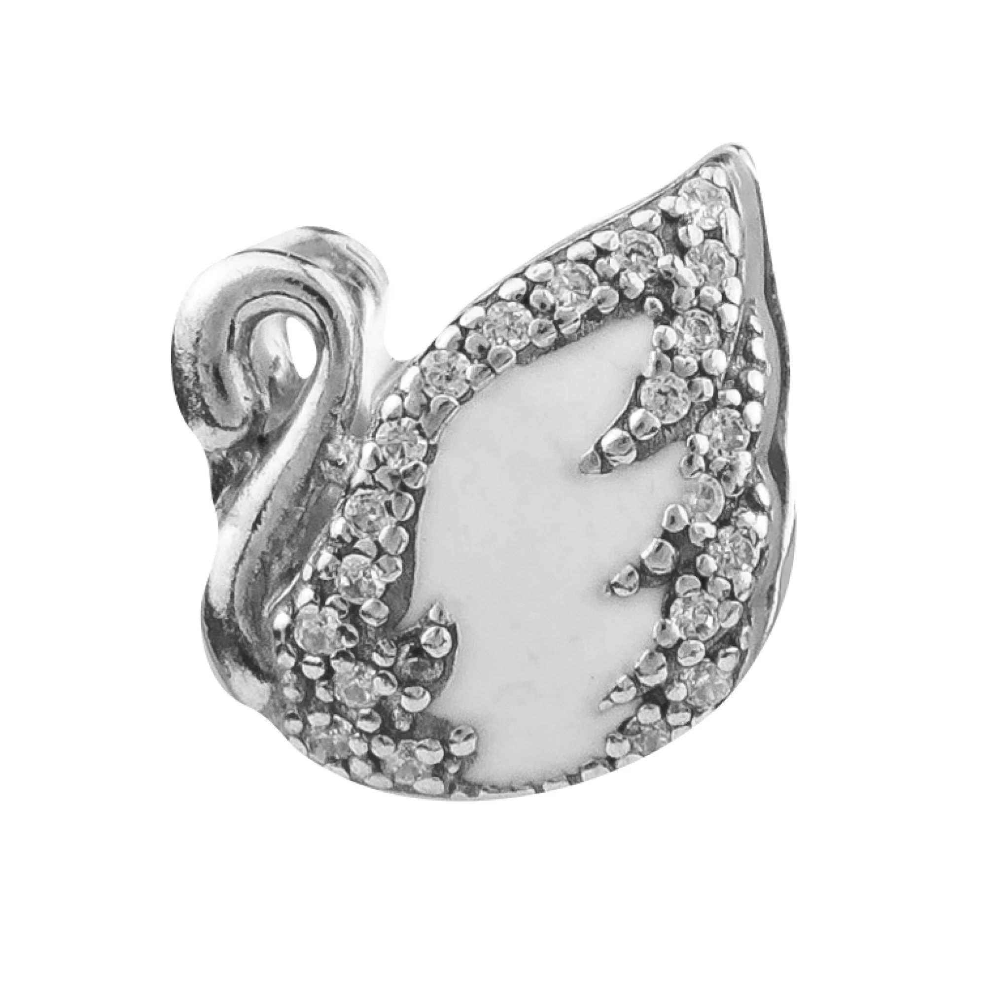 Серебряный шарм "Лебедь" с цирконием и эмалью  - 458265 – изображение 1