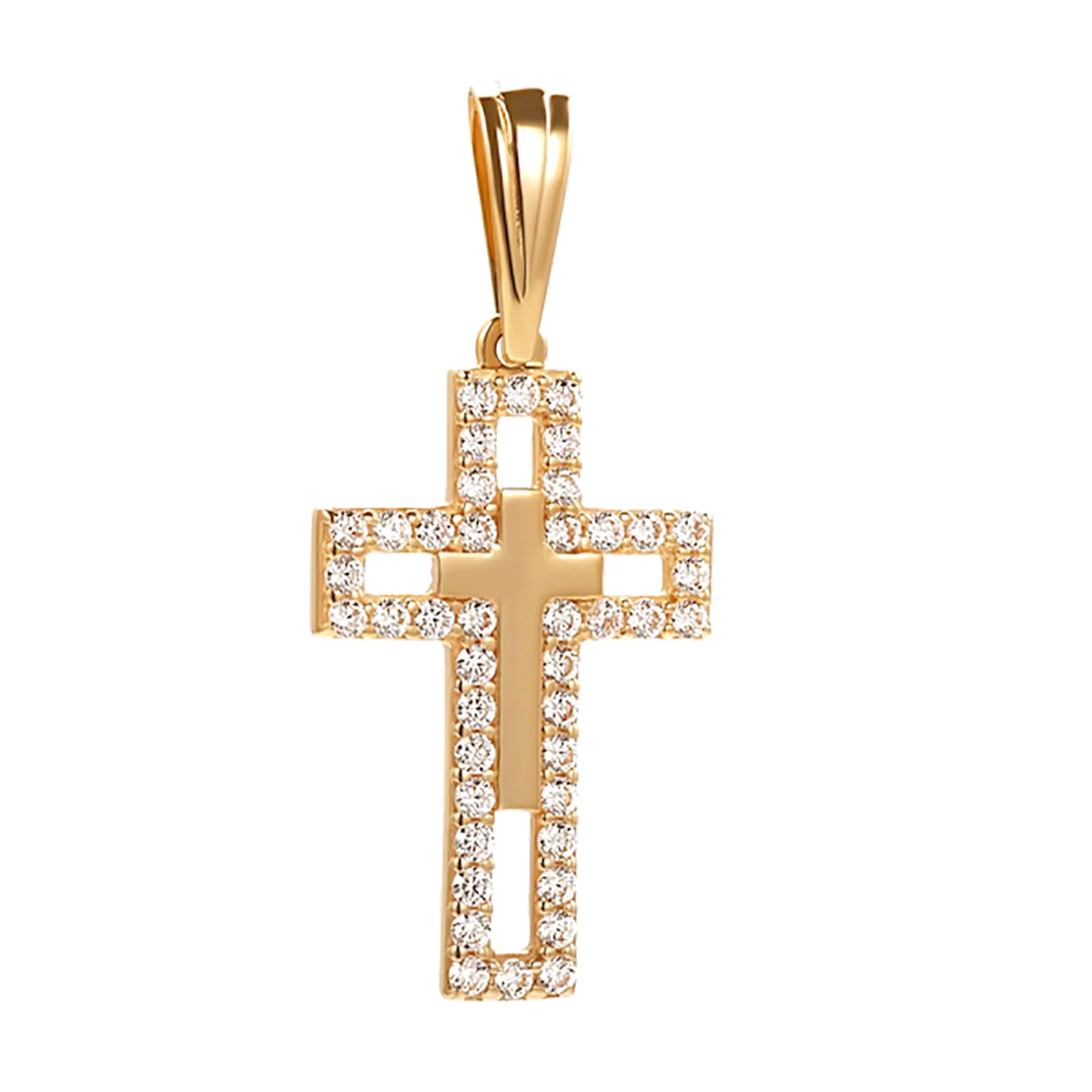 Крестик из красного золота с фианитом - 773534 – изображение 1