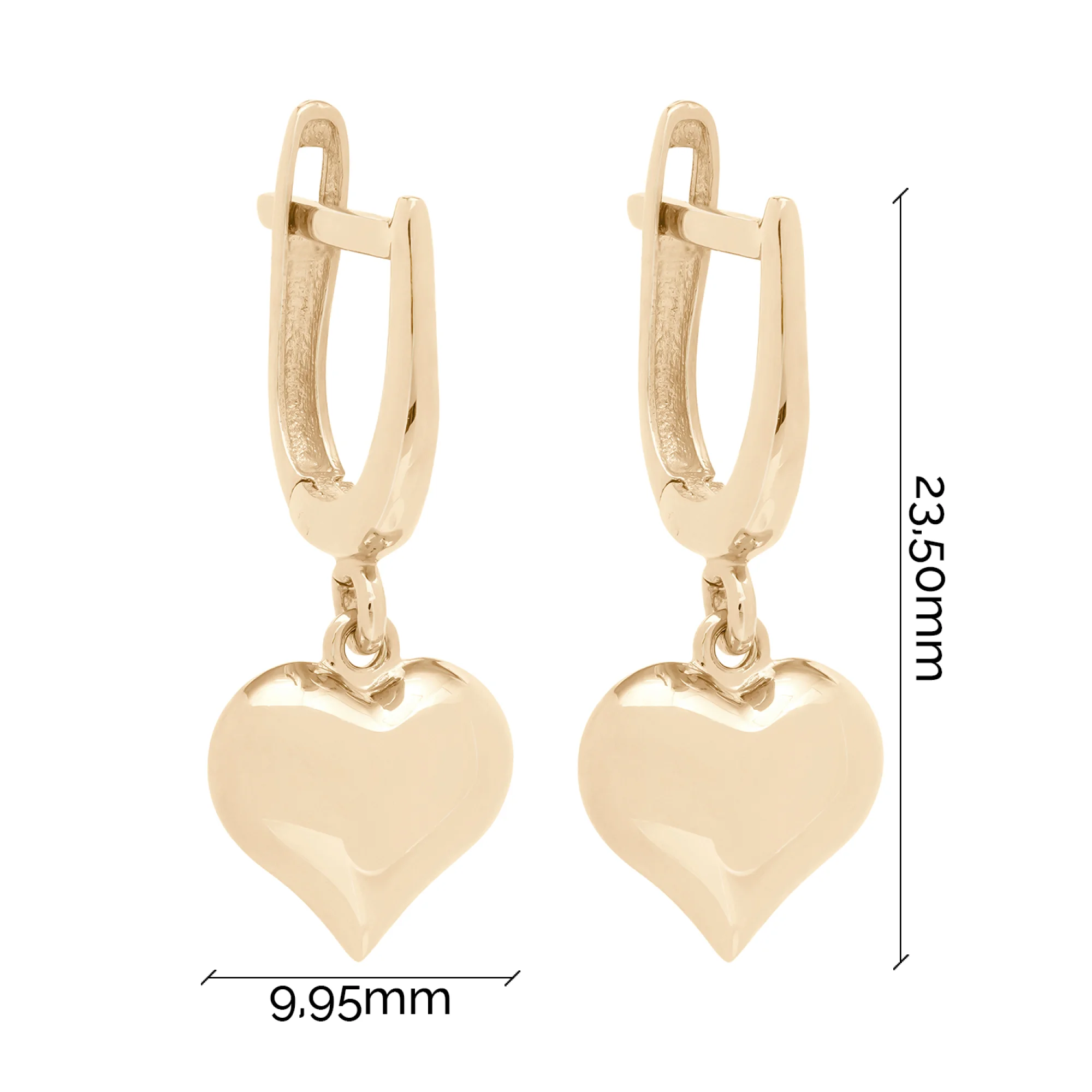 Сережки с подвесным сердечком из красного золота - 1737508 - 5