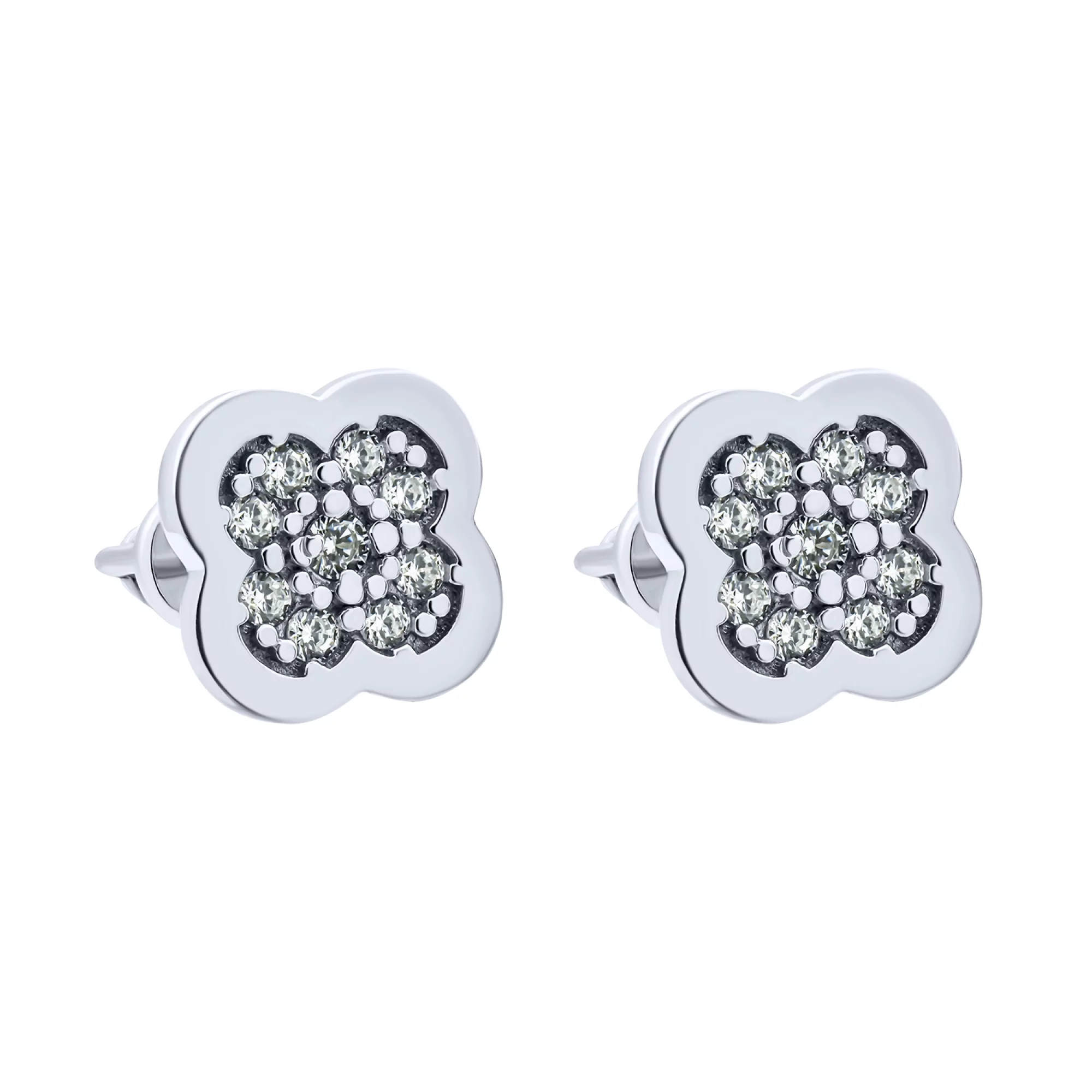 Сережки зі срібла з фіанітами "Конюшина" - 1680523 – зображення 1