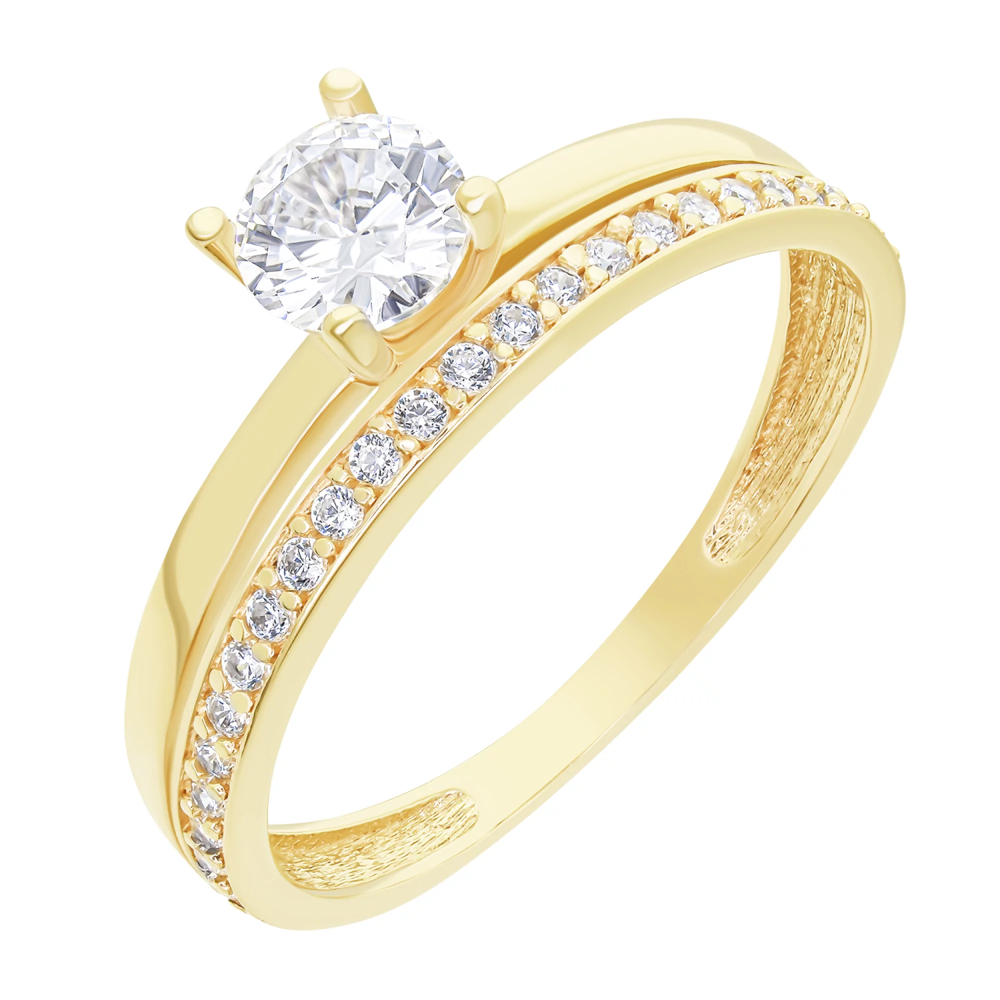 Двойное помолвочное кольцо в красном золоте с фианитами - 1578851 – изображение 1