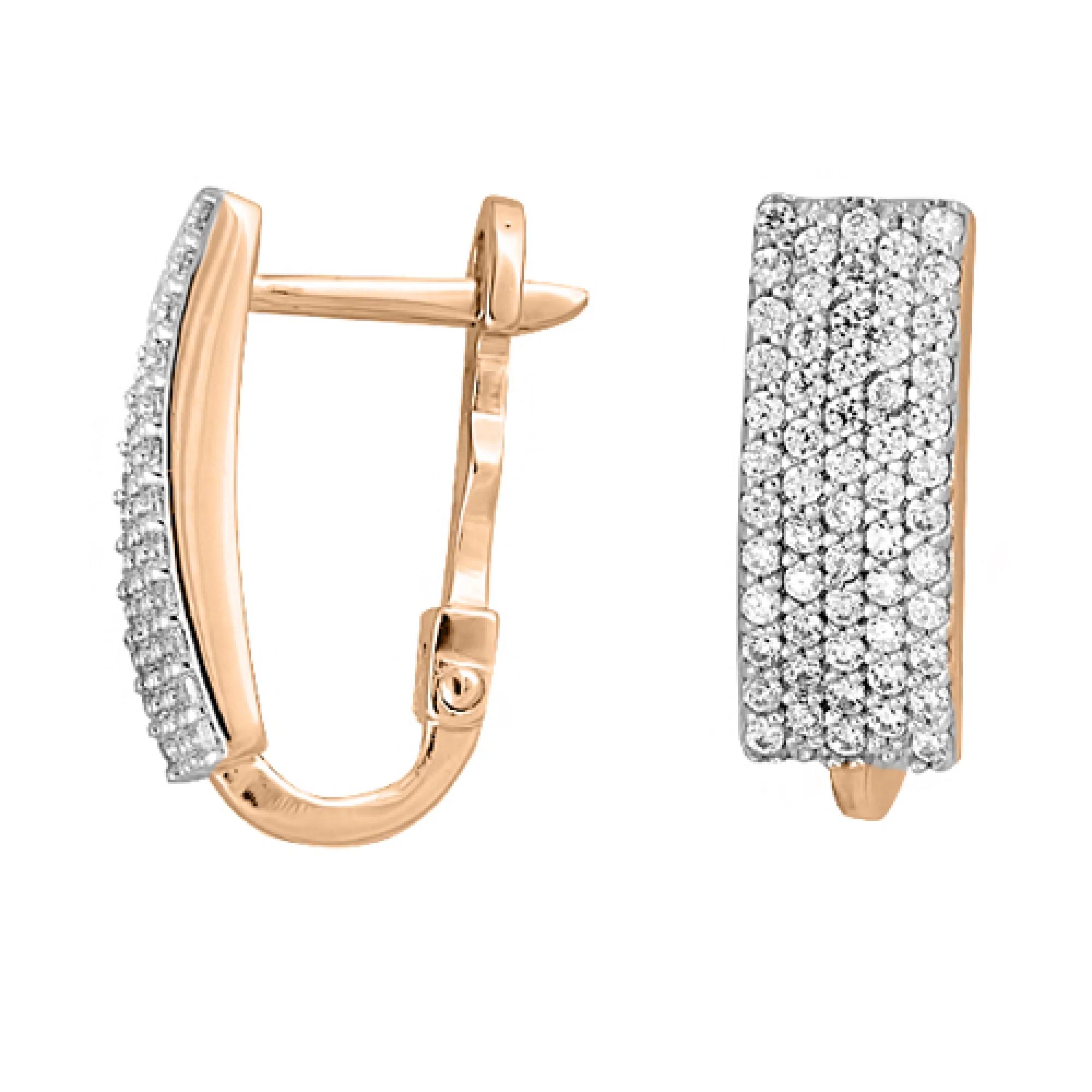 Сережки из красного золота с фианитами - 629046 - 1
