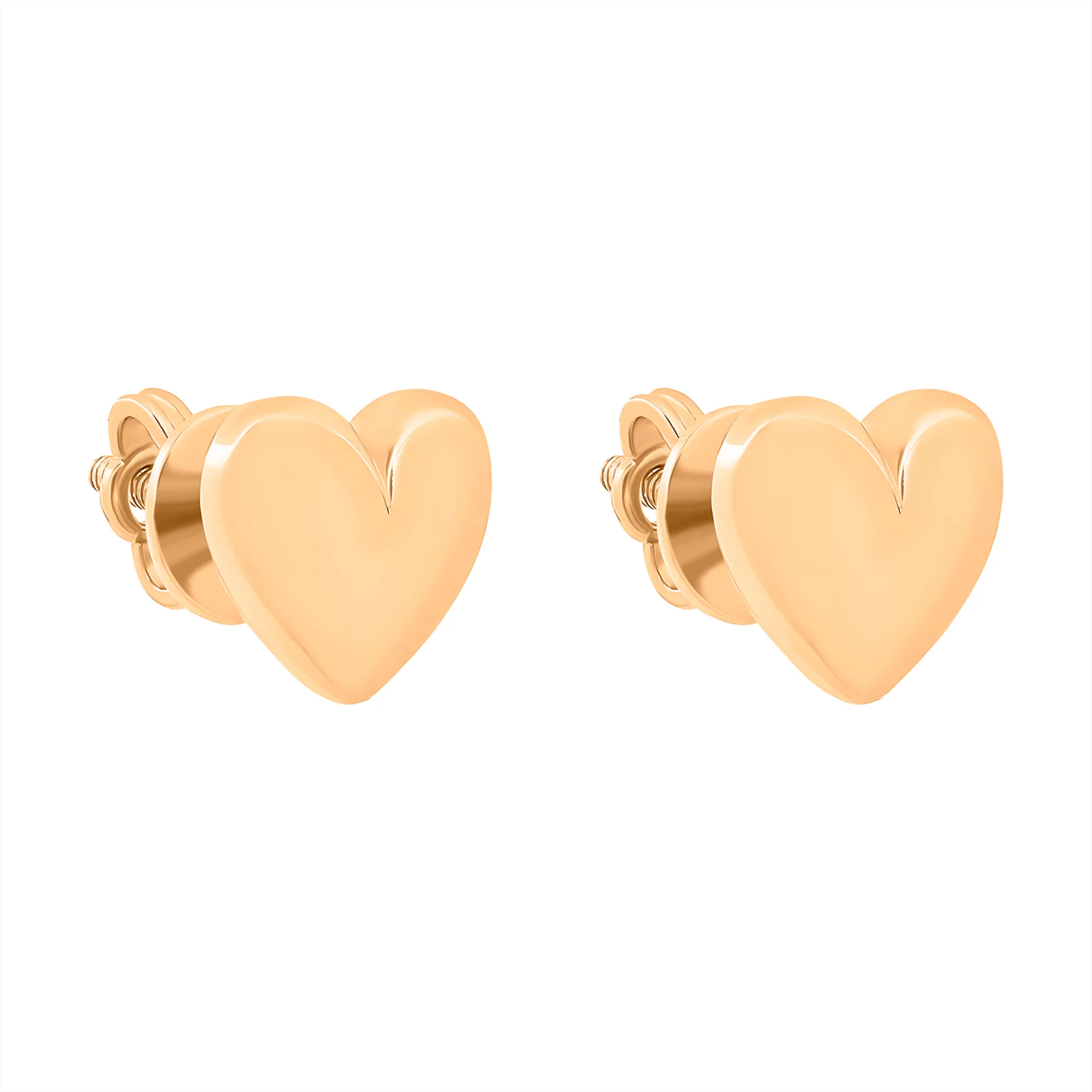 Сережки-гвоздики з червоного золота в форме сердечка - 1454211 – изображение 1