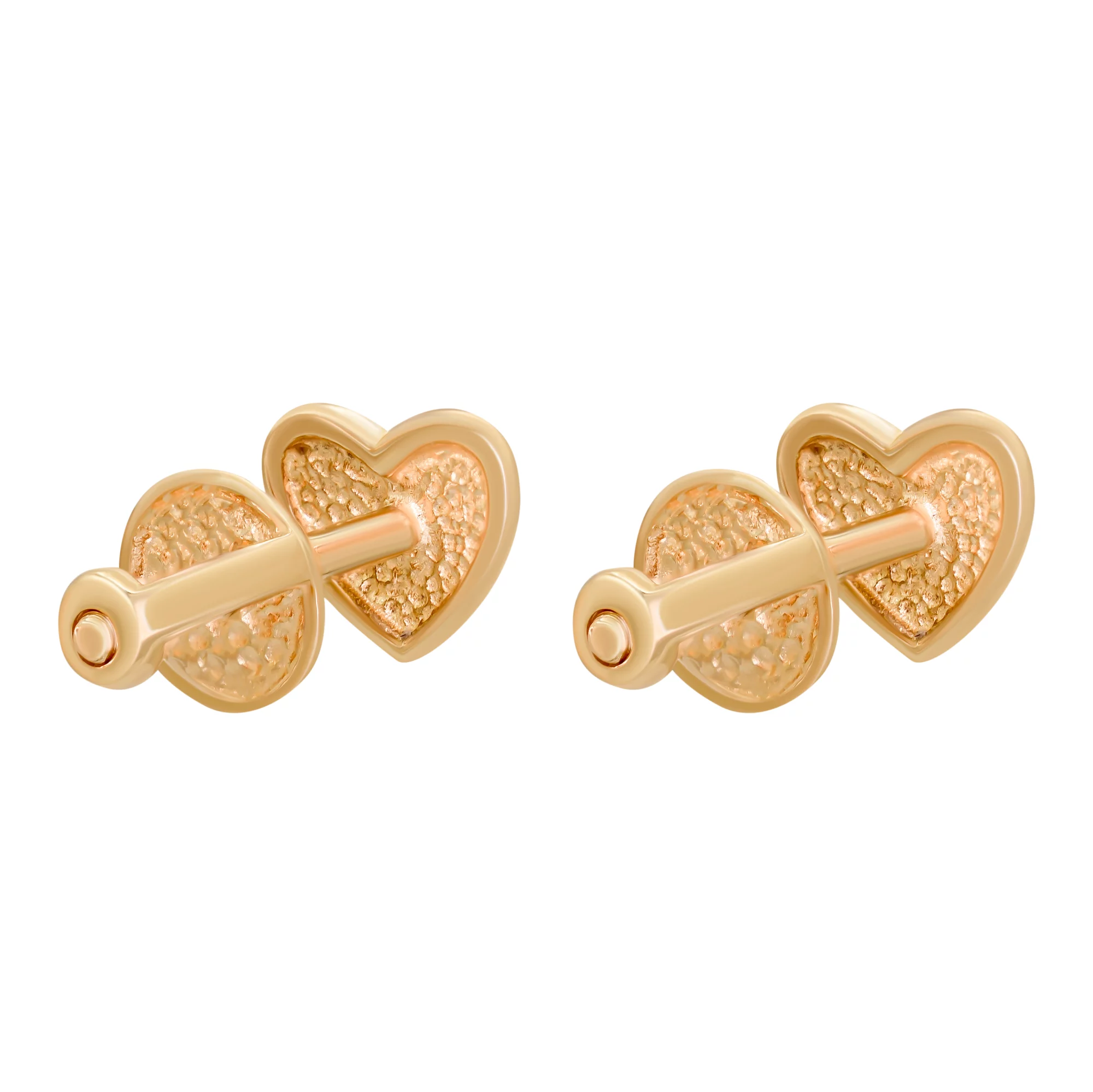 Сережки-гвоздики из красного золота "Сердечки" - 890775 – изображение 2