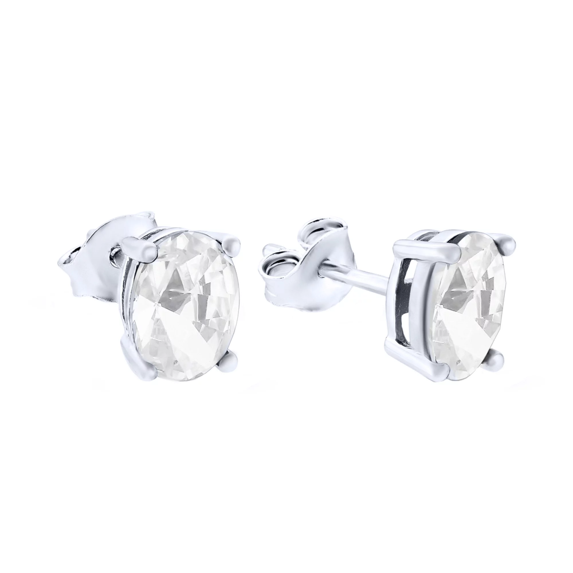 Серебряные серьги-гвоздики с фианитом - 1618415 – изображение 1
