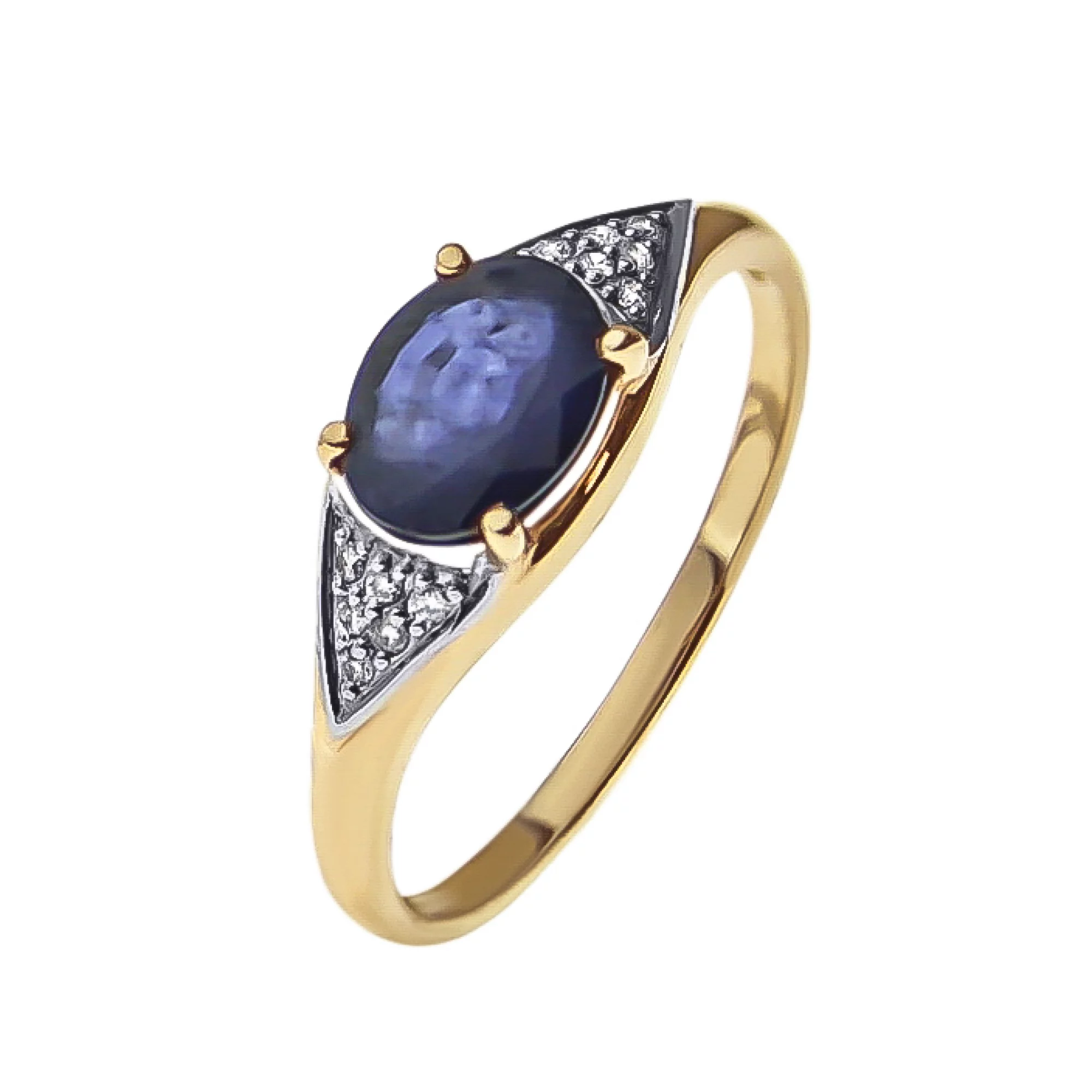 Золотое кольцо с бриллиантами и сапфиром - 521803 – изображение 1