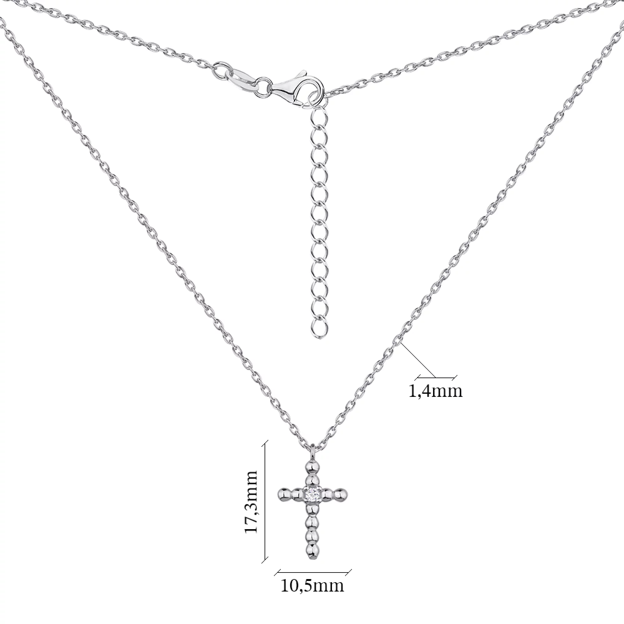 Серебряная цепочка с крестиком и фианитом с якорным плетением - 1300552 – изображение 3