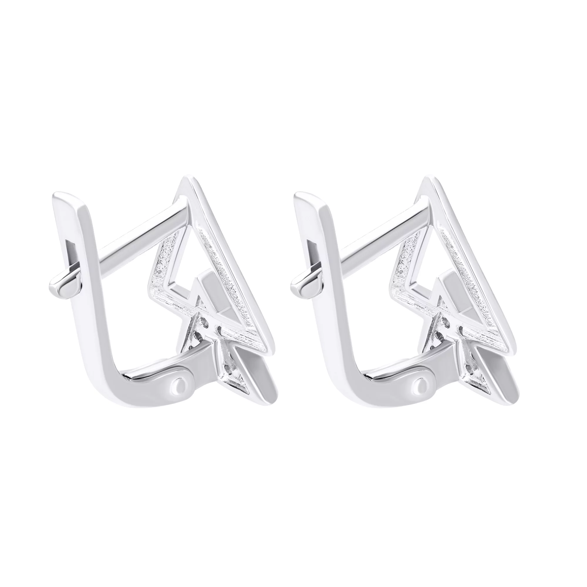 Серьги "Треугольники" из серебра с фианитами - 1545854 – изображение 2