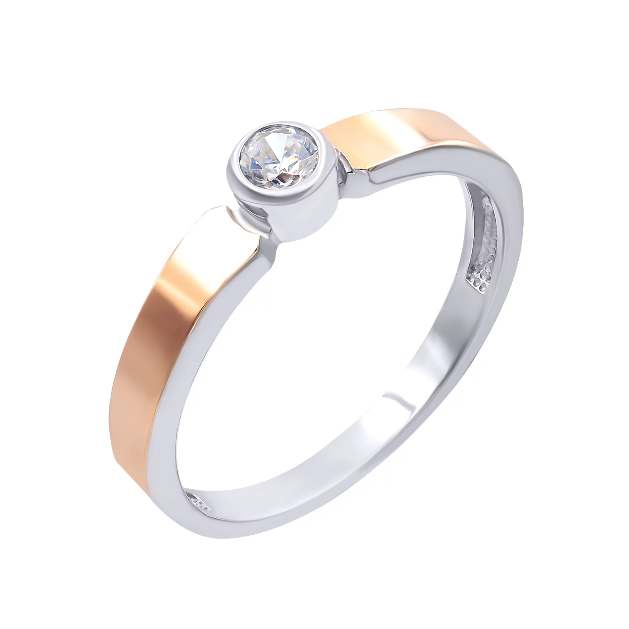 Серебряное кольцо с позолотой и фианитом - 474165 – изображение 1