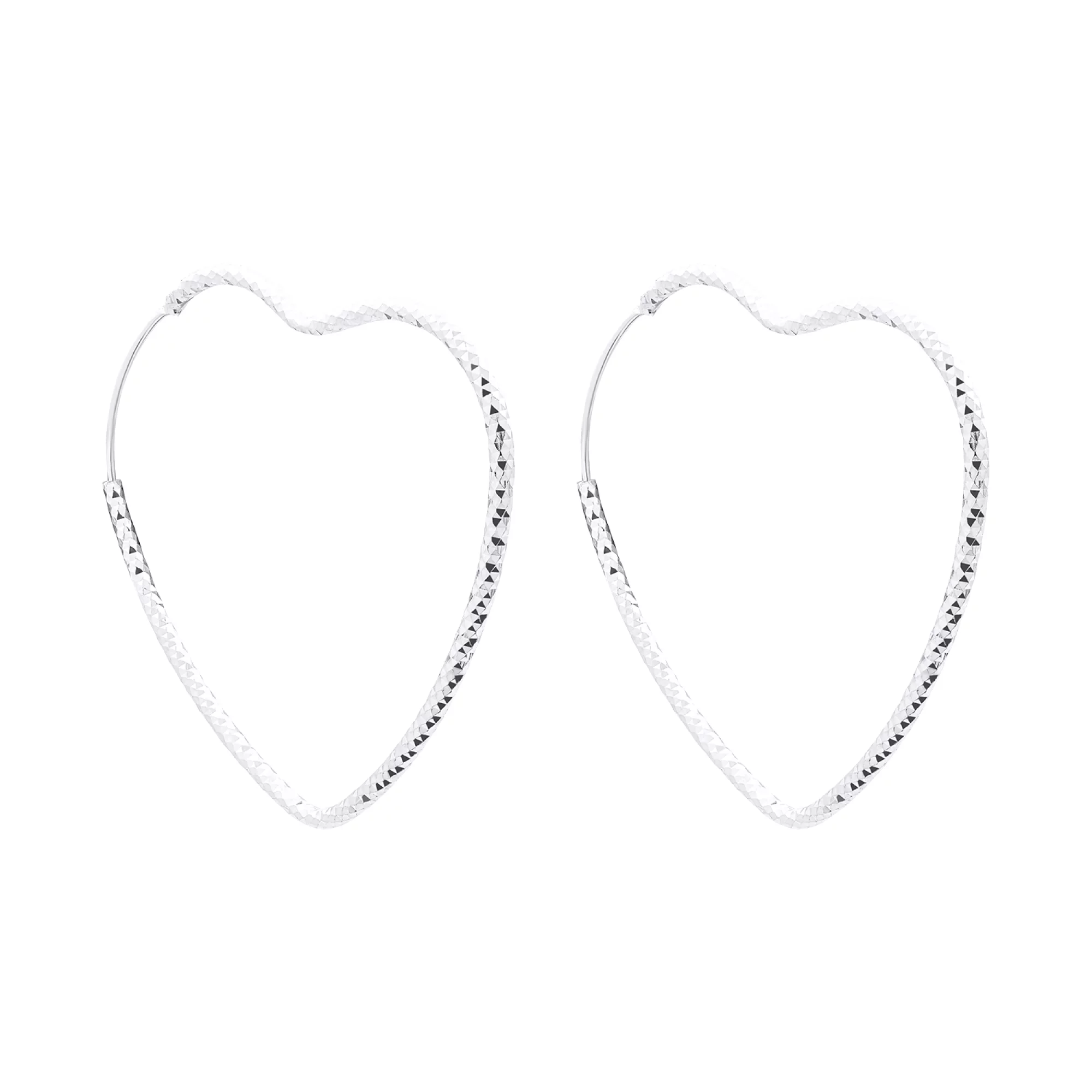 Серьги-кольца из серебра в форме "Сердечка" с алмазной гранью - 1521036 – изображение 1