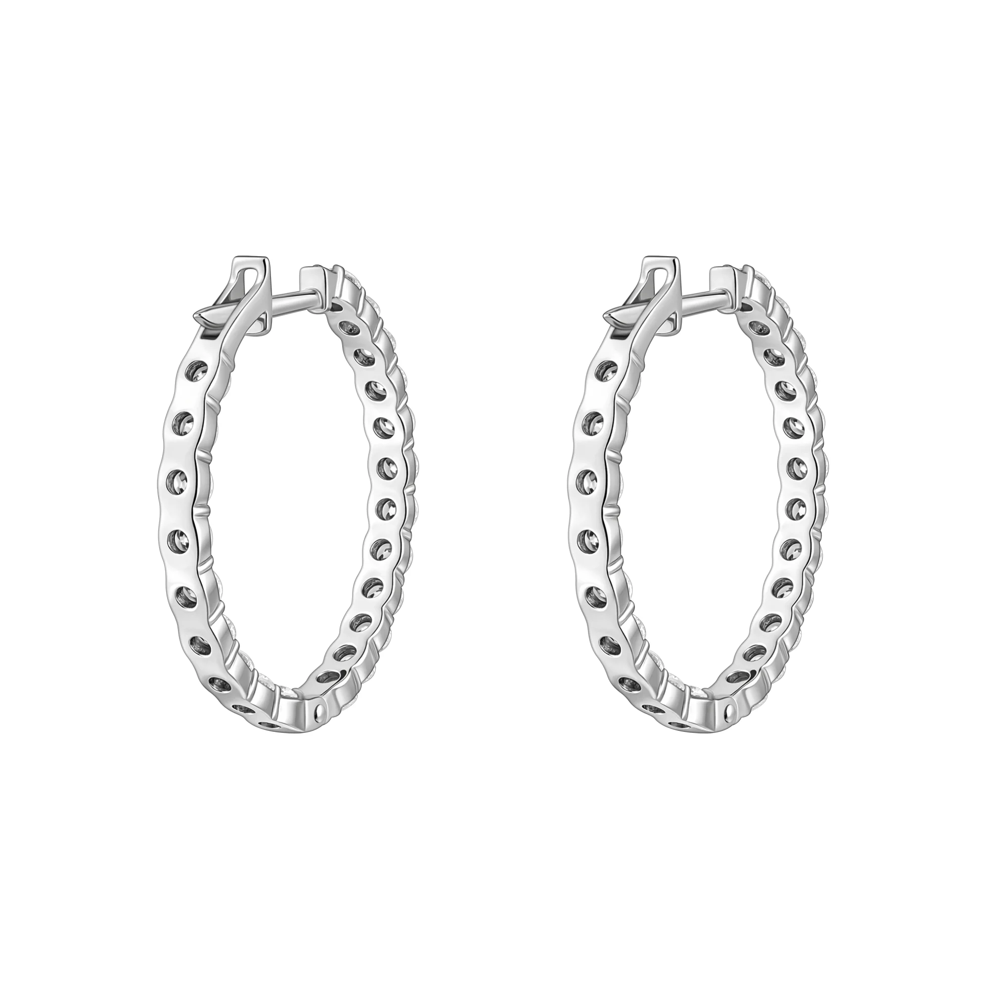 Серьги-кольца из белого золота с дорожкой бриллиантов  - 2189252 - 2