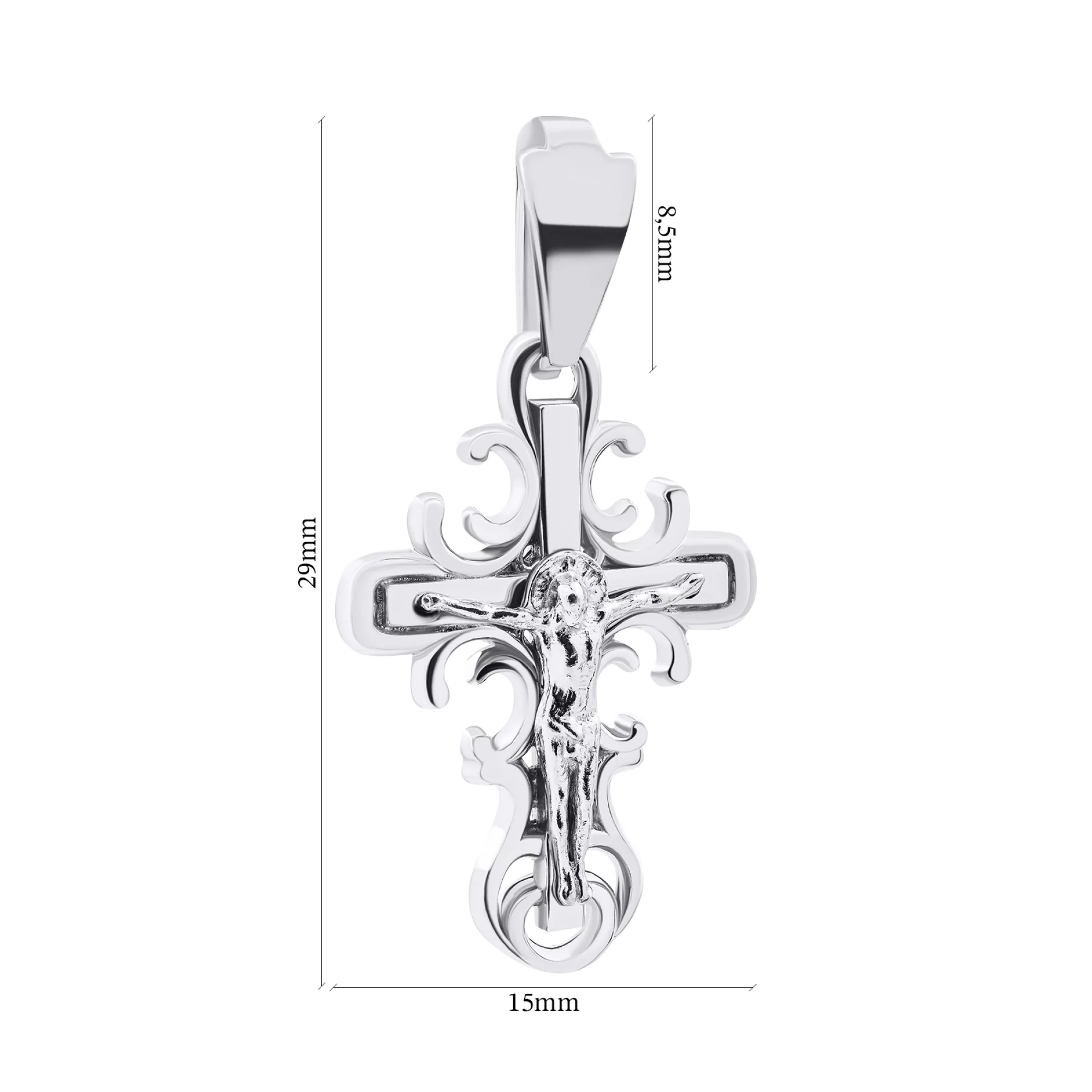 Крестик серебряный с завитками  - 1521094 – изображение 3