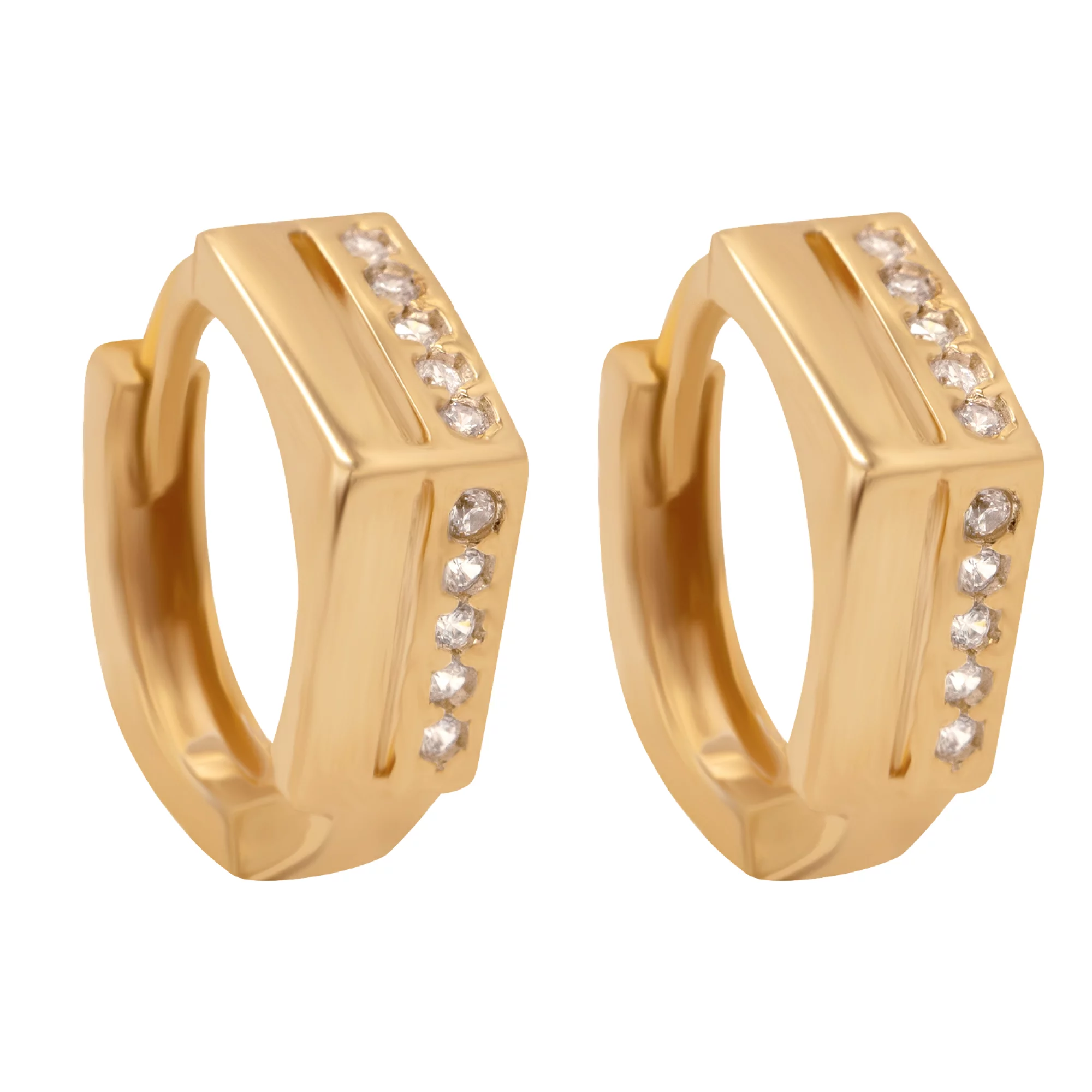 Сережки-кольца из красного золота с фианитом - 936377 – изображение 1