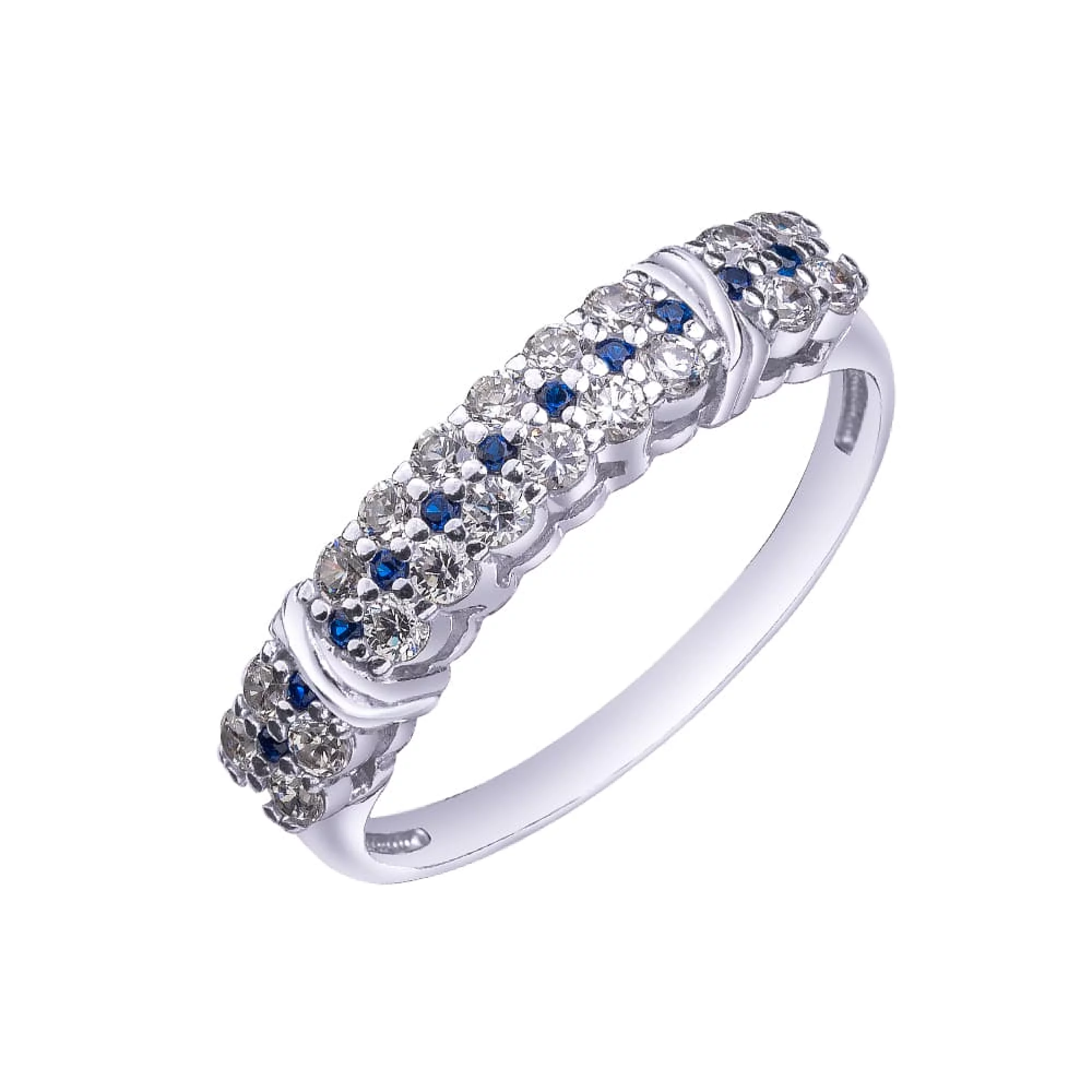 Кольцо серебряное с бело-синими циркониями - 483180 – изображение 1