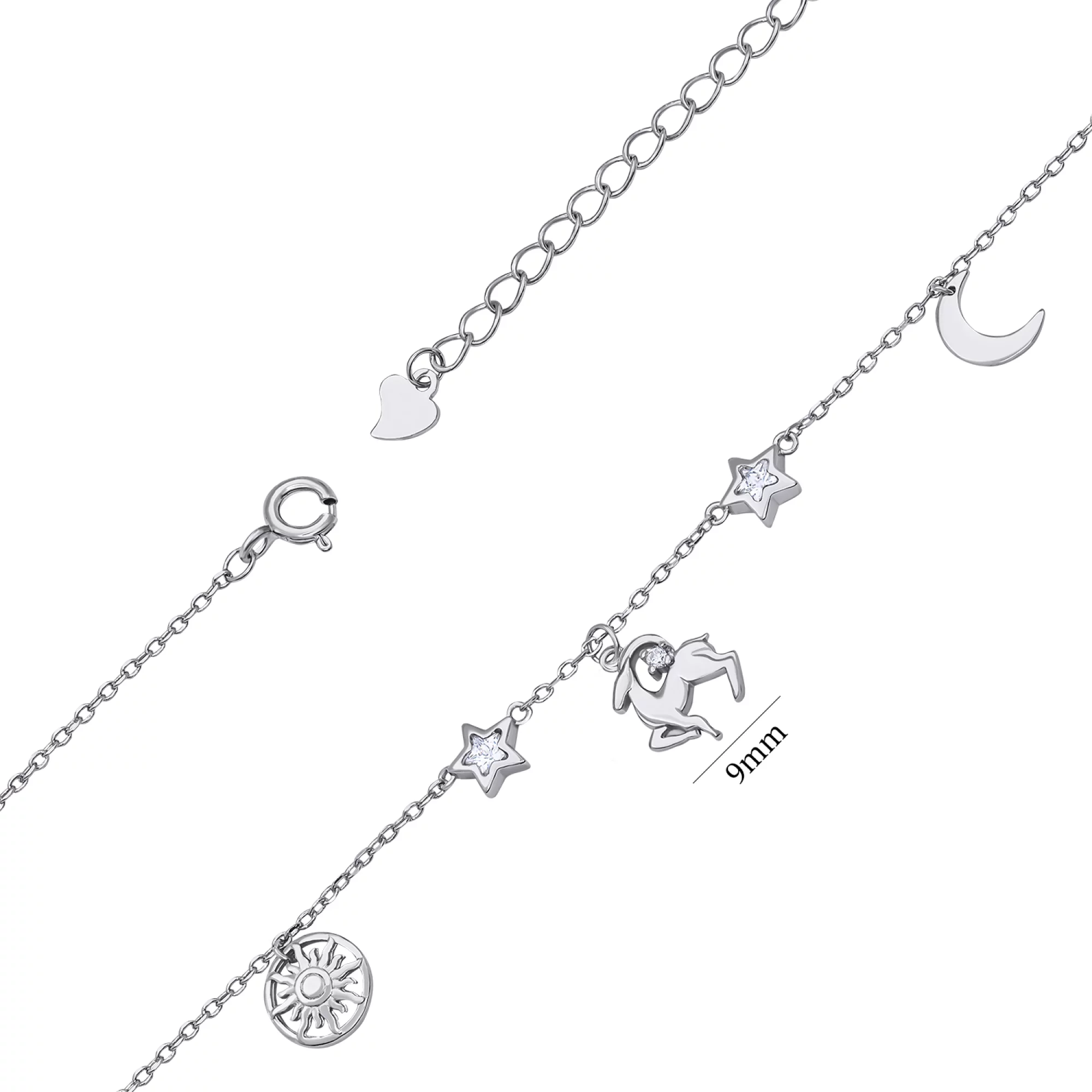 Браслет из серебра "Знак зодиака-Овен" с фианитами плетение якорное - 1530217 – изображение 3