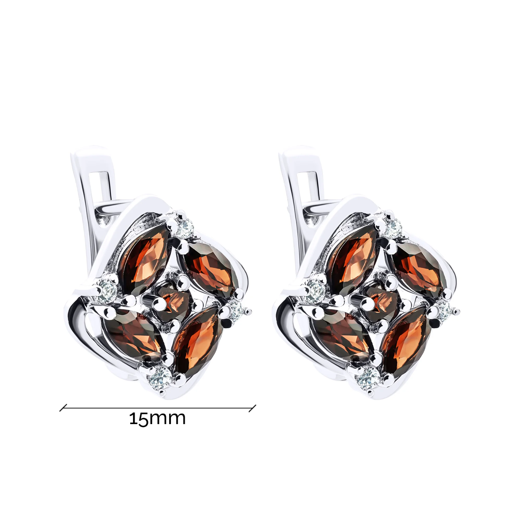 Серьги из серебра с гранатом и фианитами - 1525058 - 3