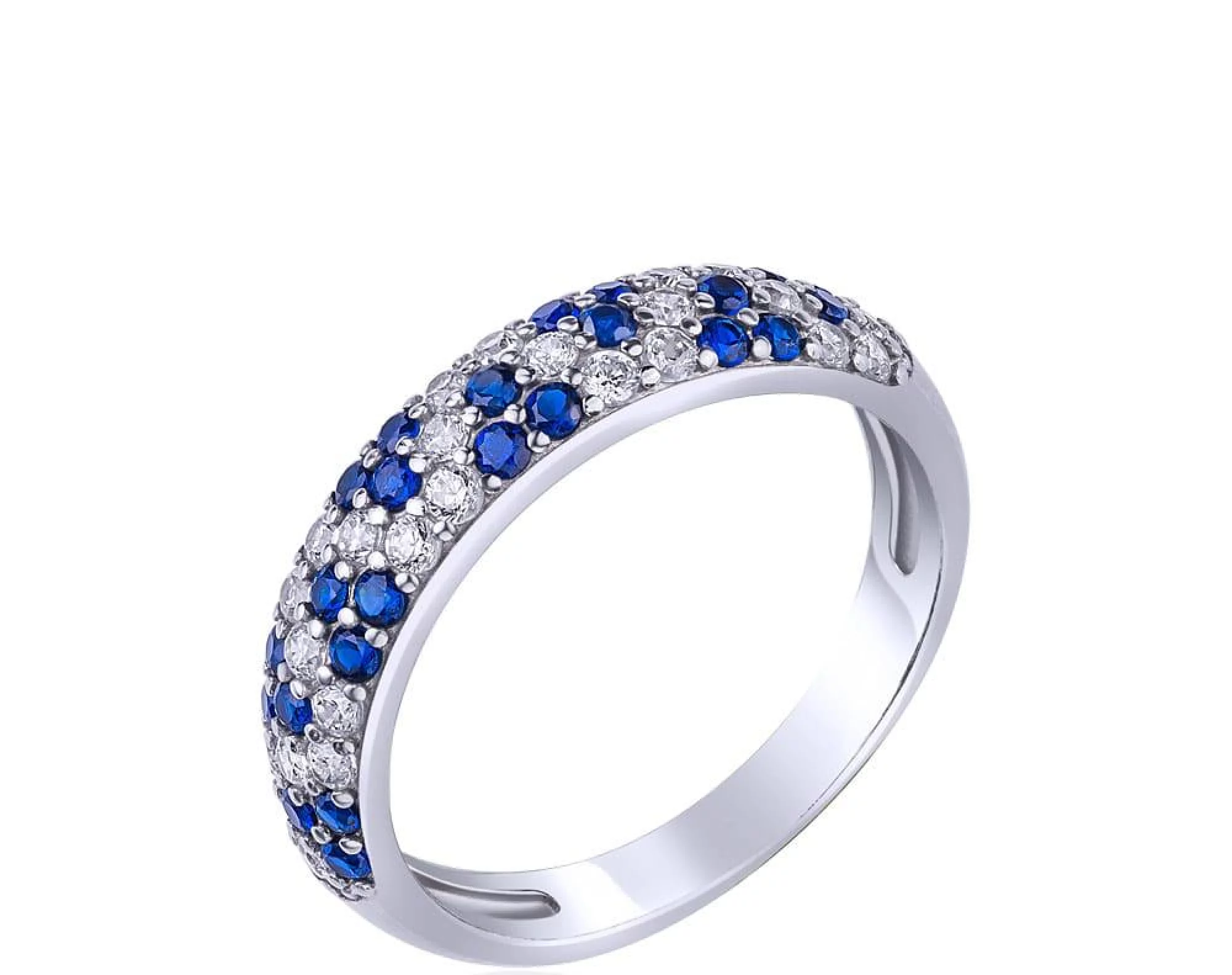 Серебряное кольцо с бело-синим цирконием - 483173 – изображение 1