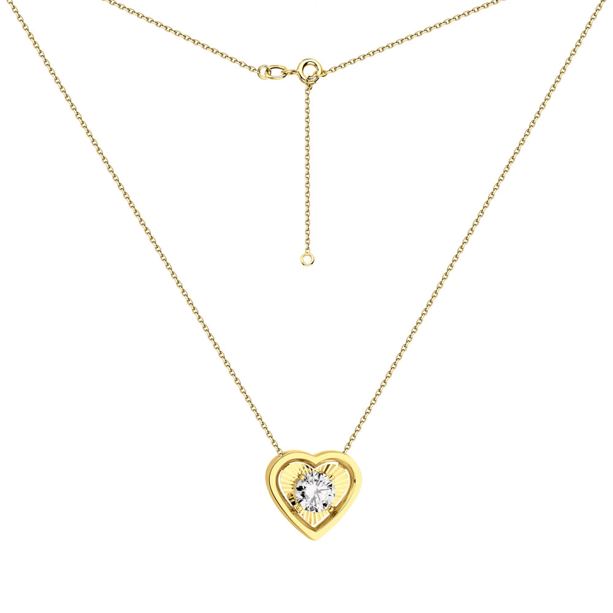 Колье из лимонного золота с фианитом "Сердце" плетение якорь - 962832 – изображение 2