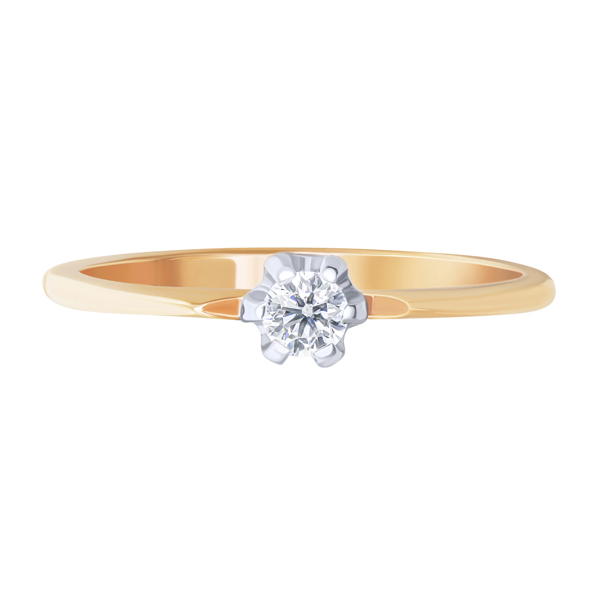 Каблучка для заручин з комбінованого золота з діамантом - 1731691 – зображення 2