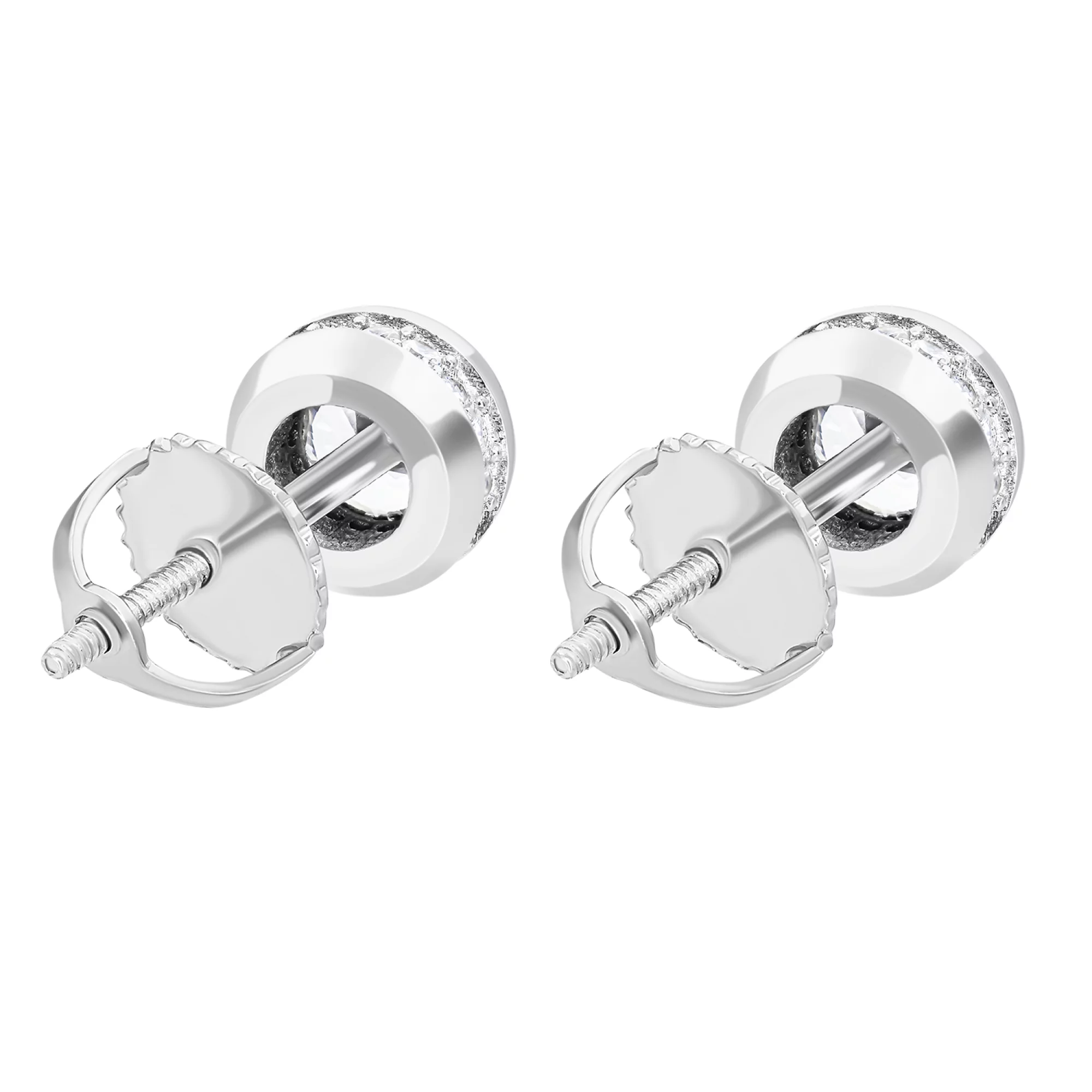 Срібні сережки-гвоздики з фіанітами - 1599131 – зображення 2