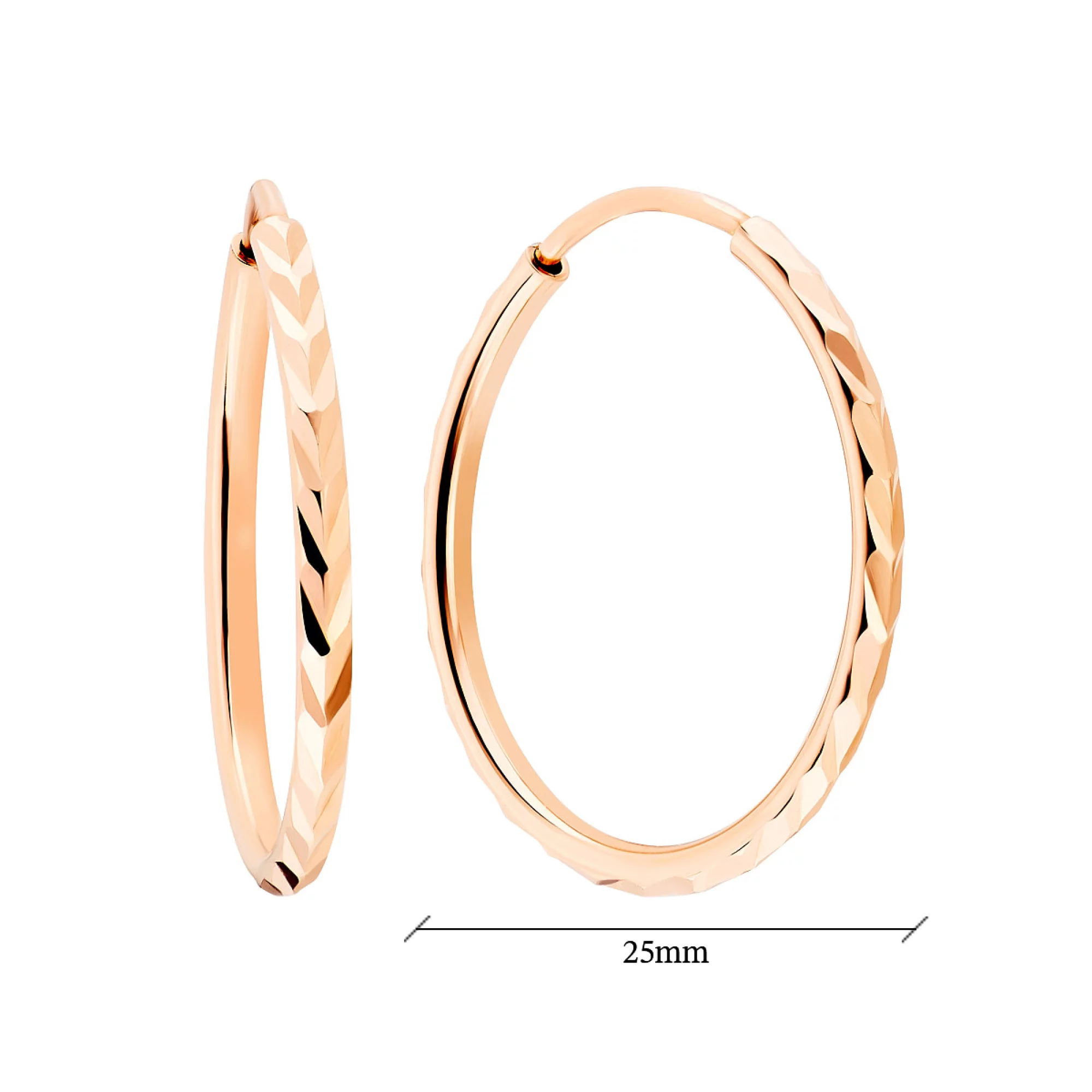Сережки-кольца из красного золота с алмазной гранью - 972053 – изображение 2