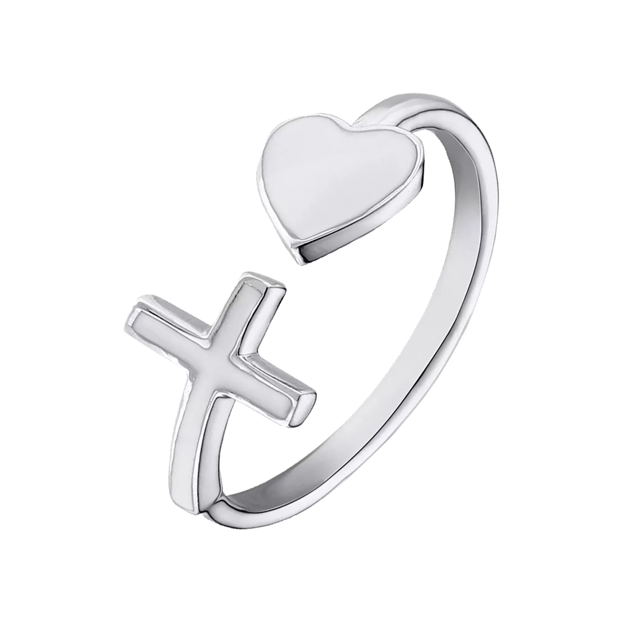Кольцо серебряное "Сердце и Крестик" - 1276759 – изображение 1