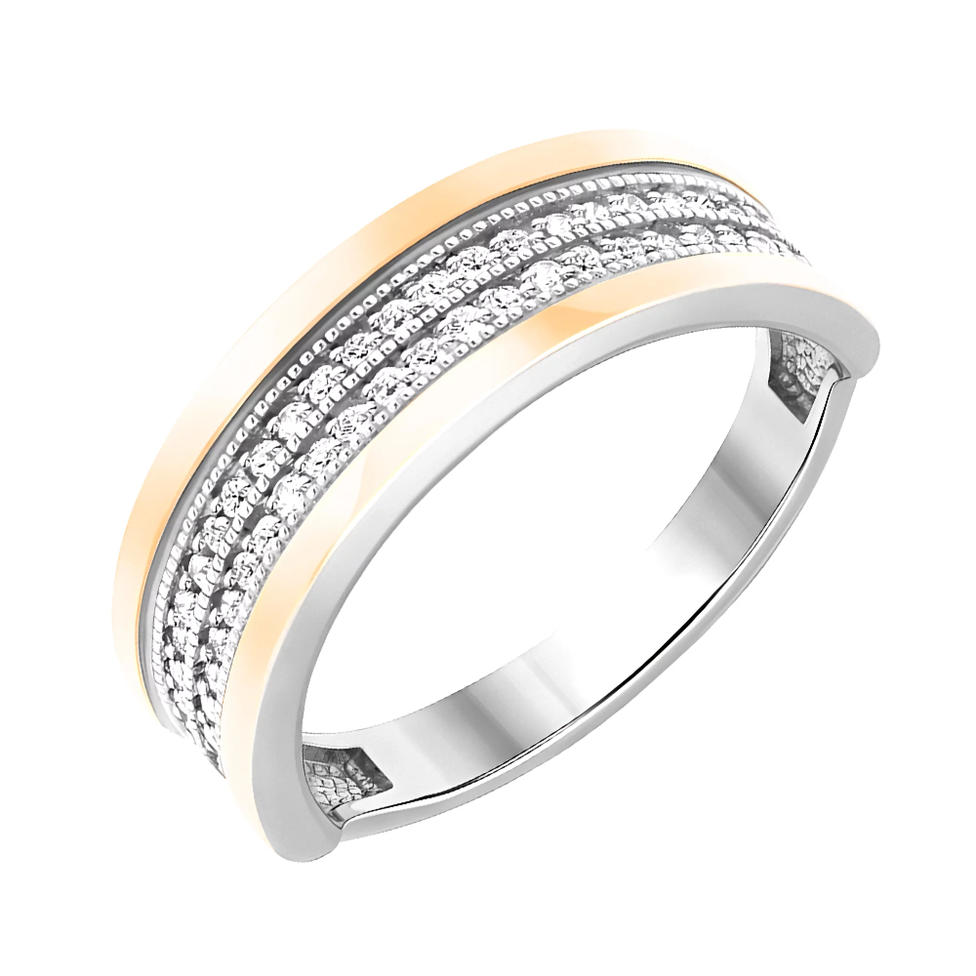 Серебряное кольцо с позолотой и фианитом - 474135 – изображение 1