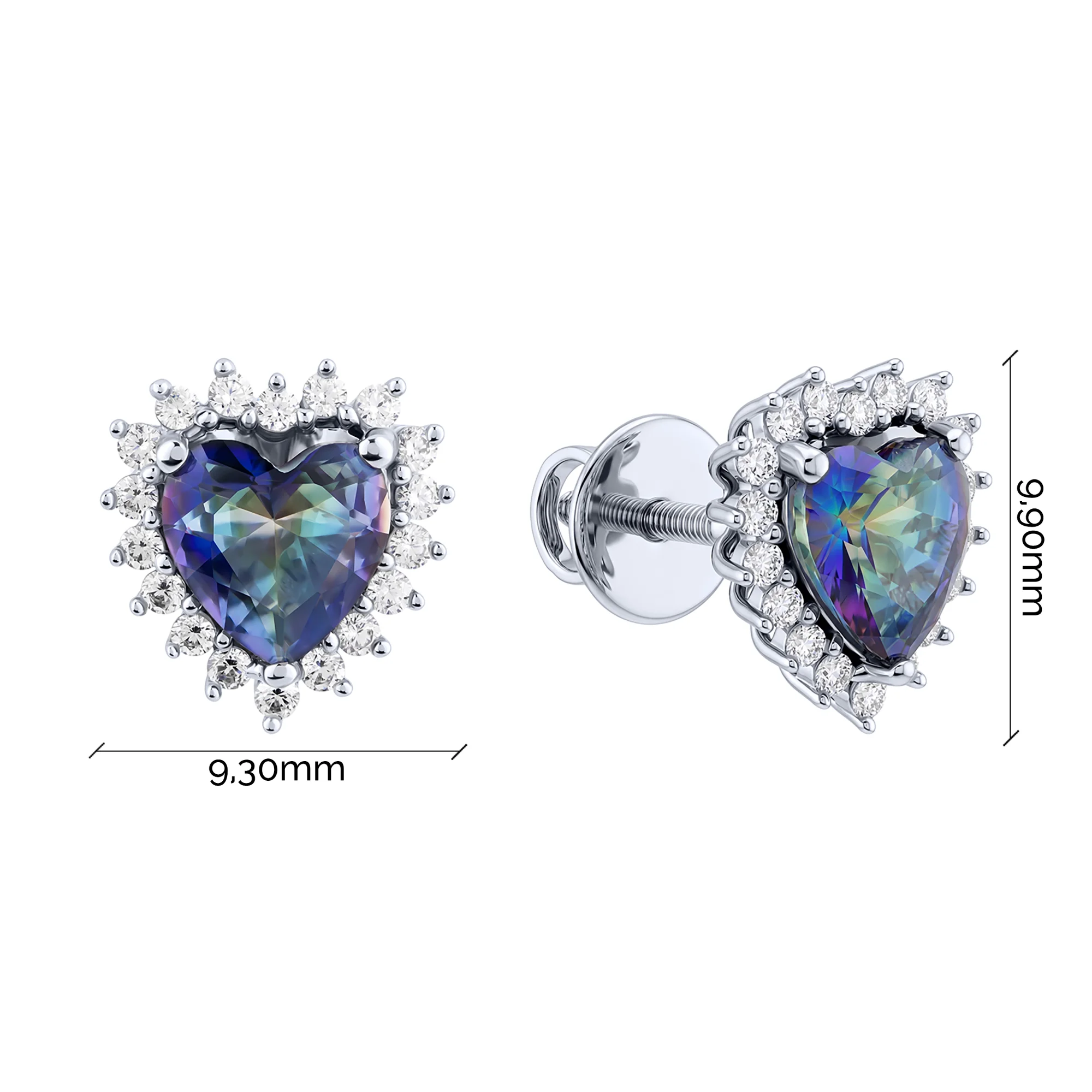 Сережки-пусети "Серце" зі срібла з містик топазом та фіанітами  - 2272021 - 2