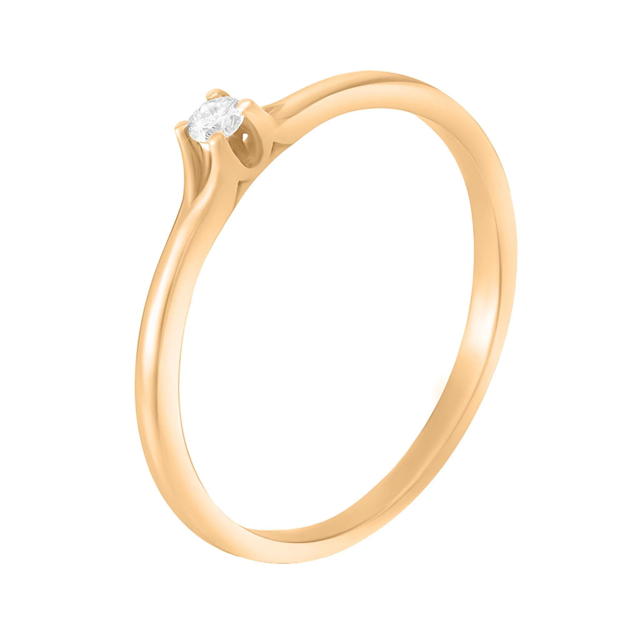Кольцо помолвочное в красном золоте с бриллиантом - 1728251 – изображение 1