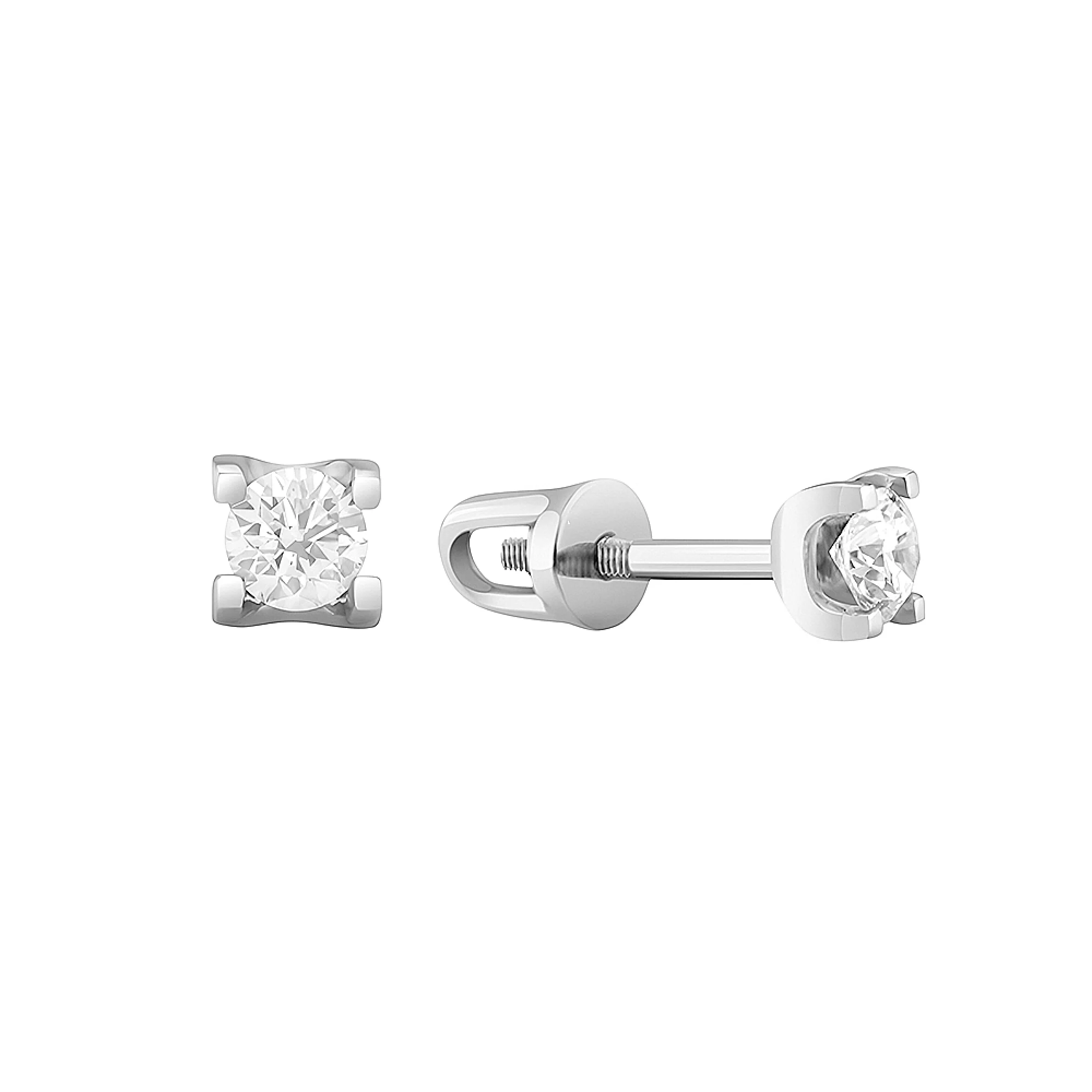 Сережки-гвоздики з білого золота з діамантами  - 971622 – зображення 1
