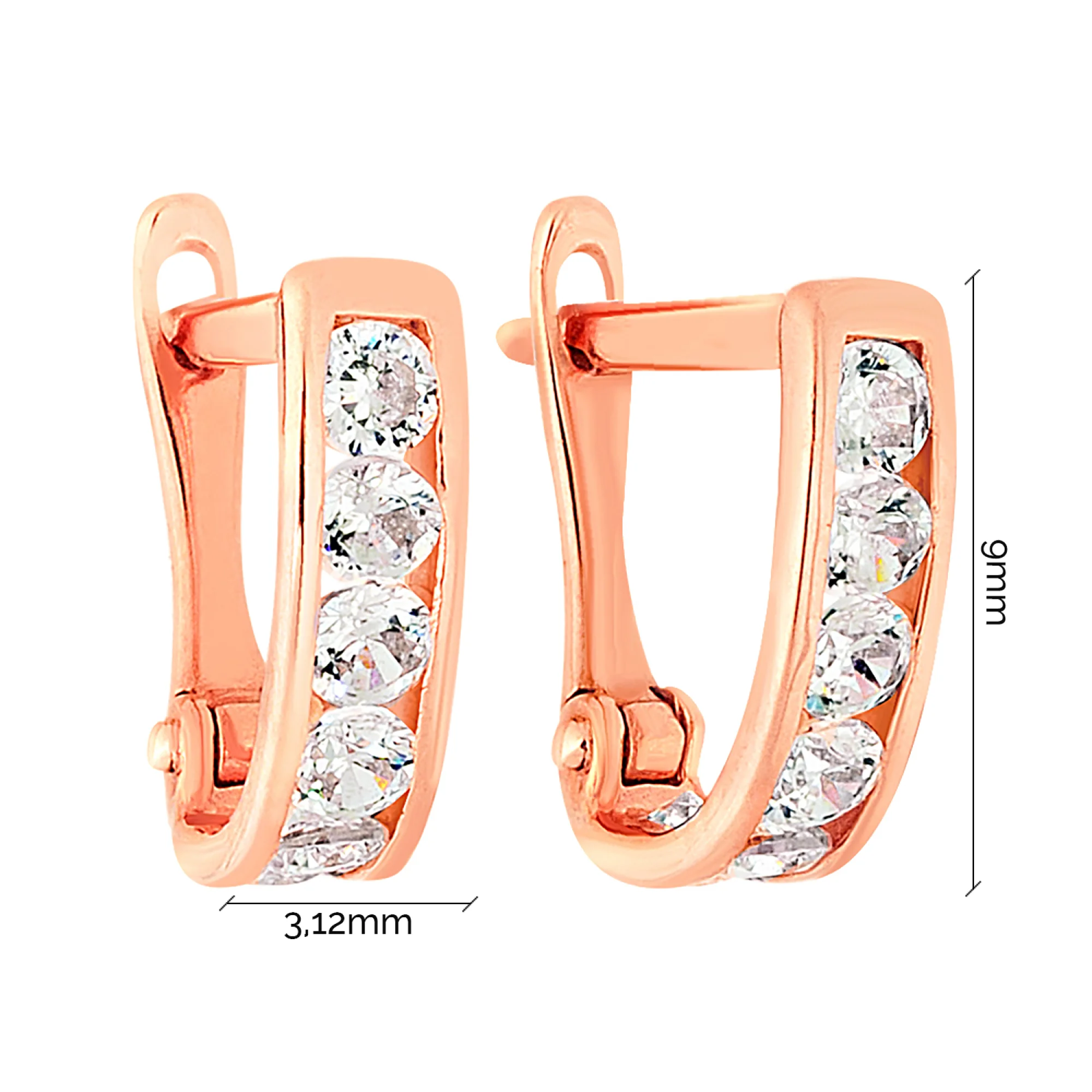 Сережки-дорожки из красного золота с фианитами - 960680 - 2
