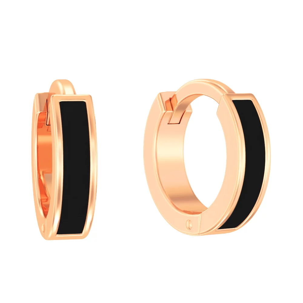 Сережки-кольца из красного золота с эмалью. Артикул 110653ч: цена, отзывы, фото – купить в интернет-магазине AURUM