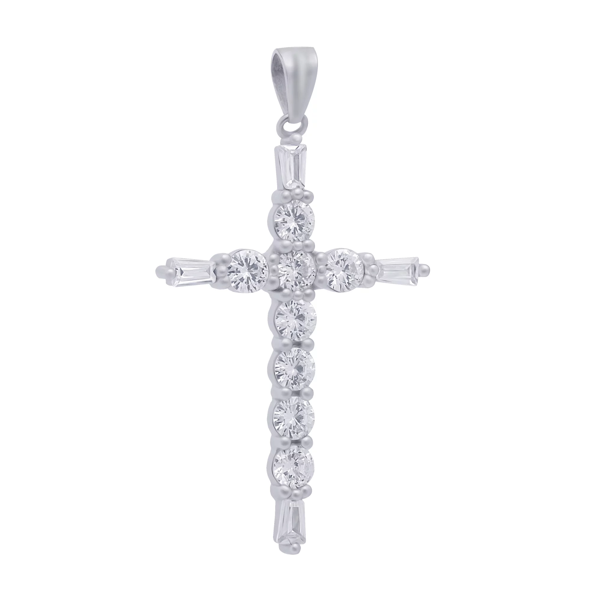 Срібний хрестик з доріжкою фіанітів - 1684795 – зображення 1