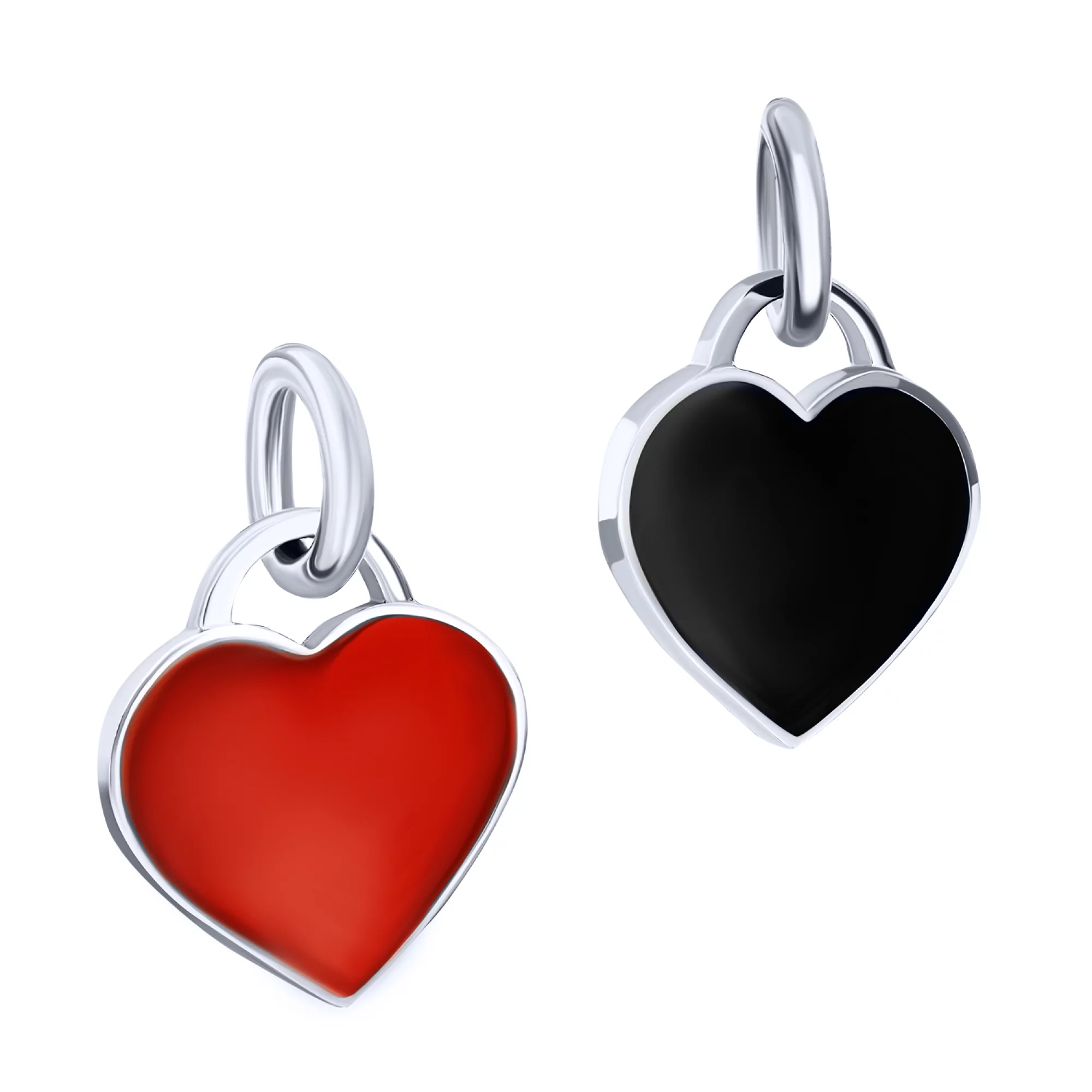 Двойная серебряная подвеска с красным и черным сердечком - 1612229 – изображение 1