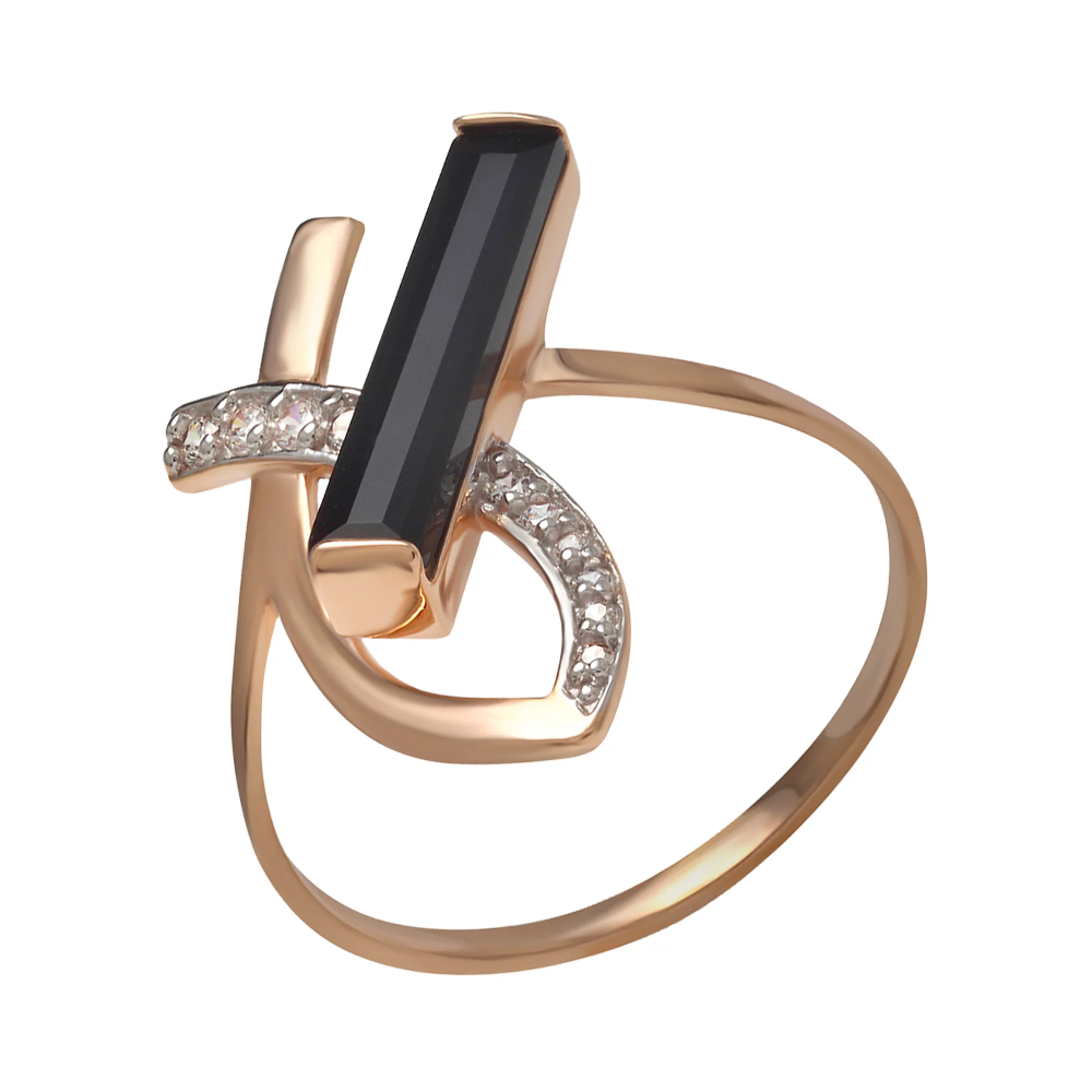 Золотое кольцо с агатом и фианитом - 1434975 – изображение 1