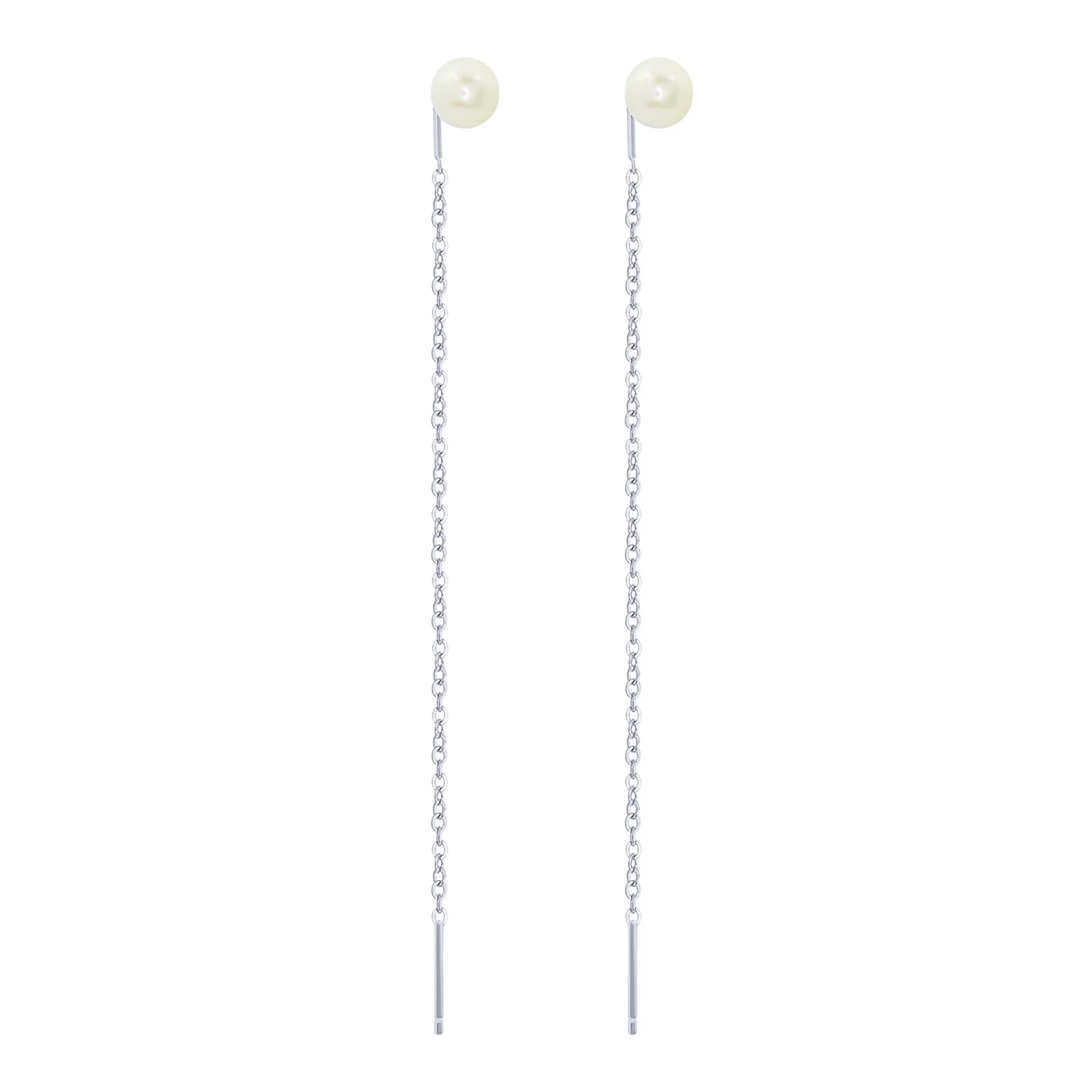 Сережки-протяжки срібні з перлами - 1611703 – зображення 1