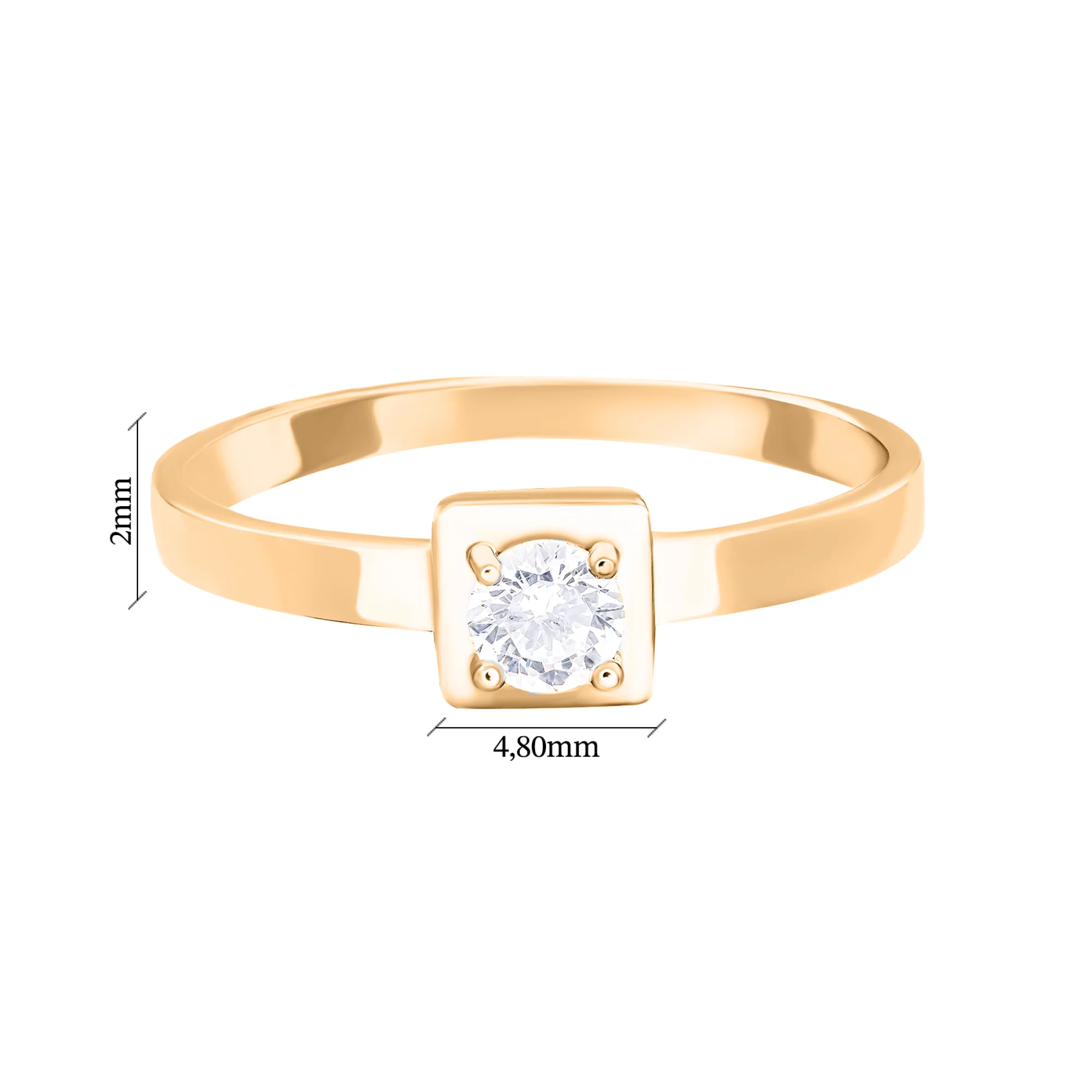 Золотое кольцо с фианитом - 1627723 – изображение 3