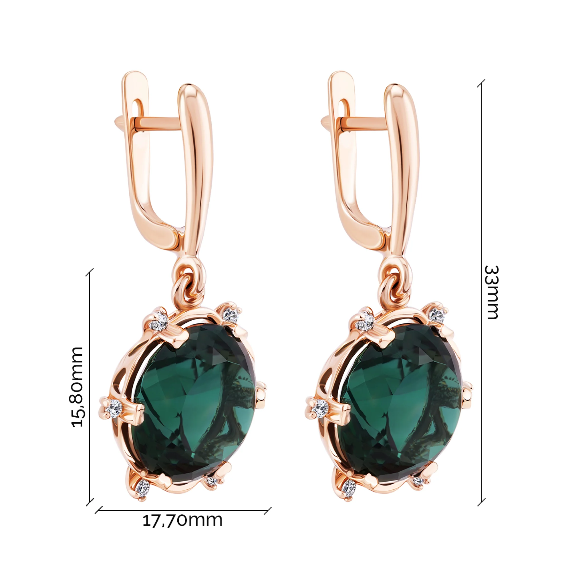 Серьги из красного золота с подвесом, кварцем и фианитами - 2086741 - 3