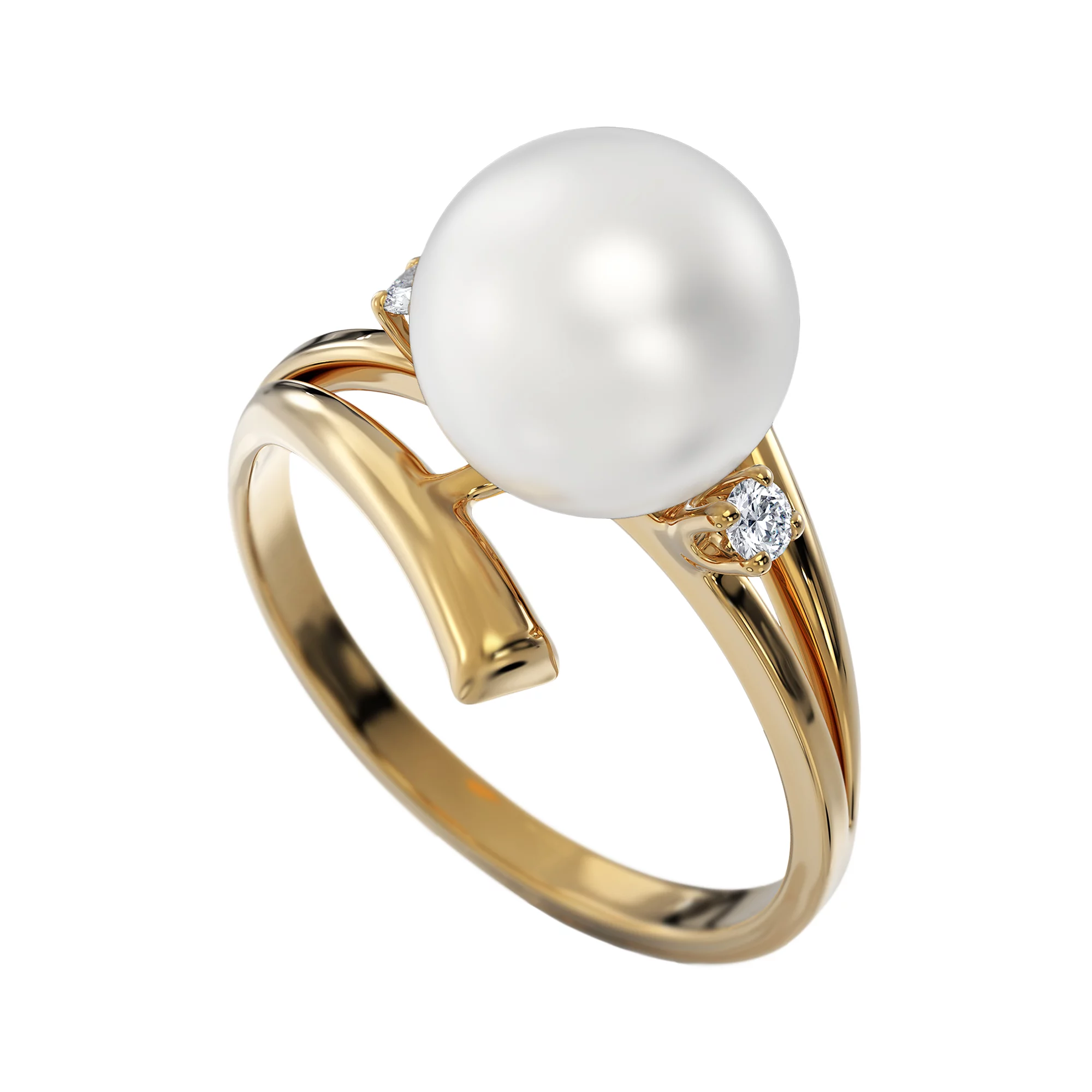 Золотое кольцо с жемчугом и бриллиантами - 521770 – изображение 1