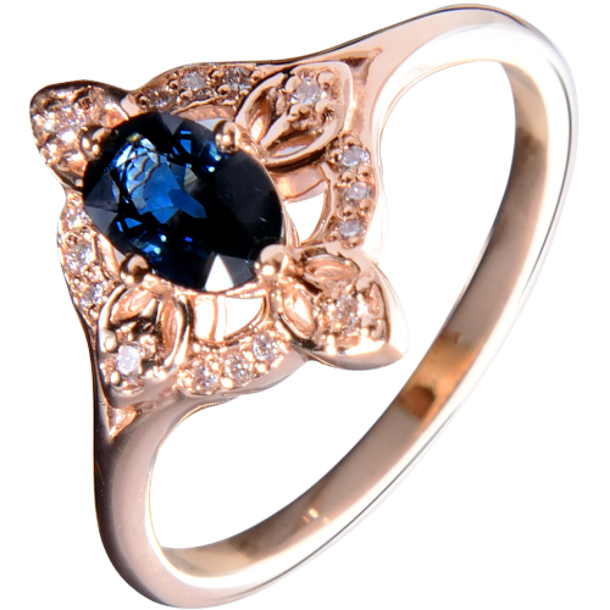 Золотое кольцо с сапфиром и бриллиантами - 474464 – изображение 1