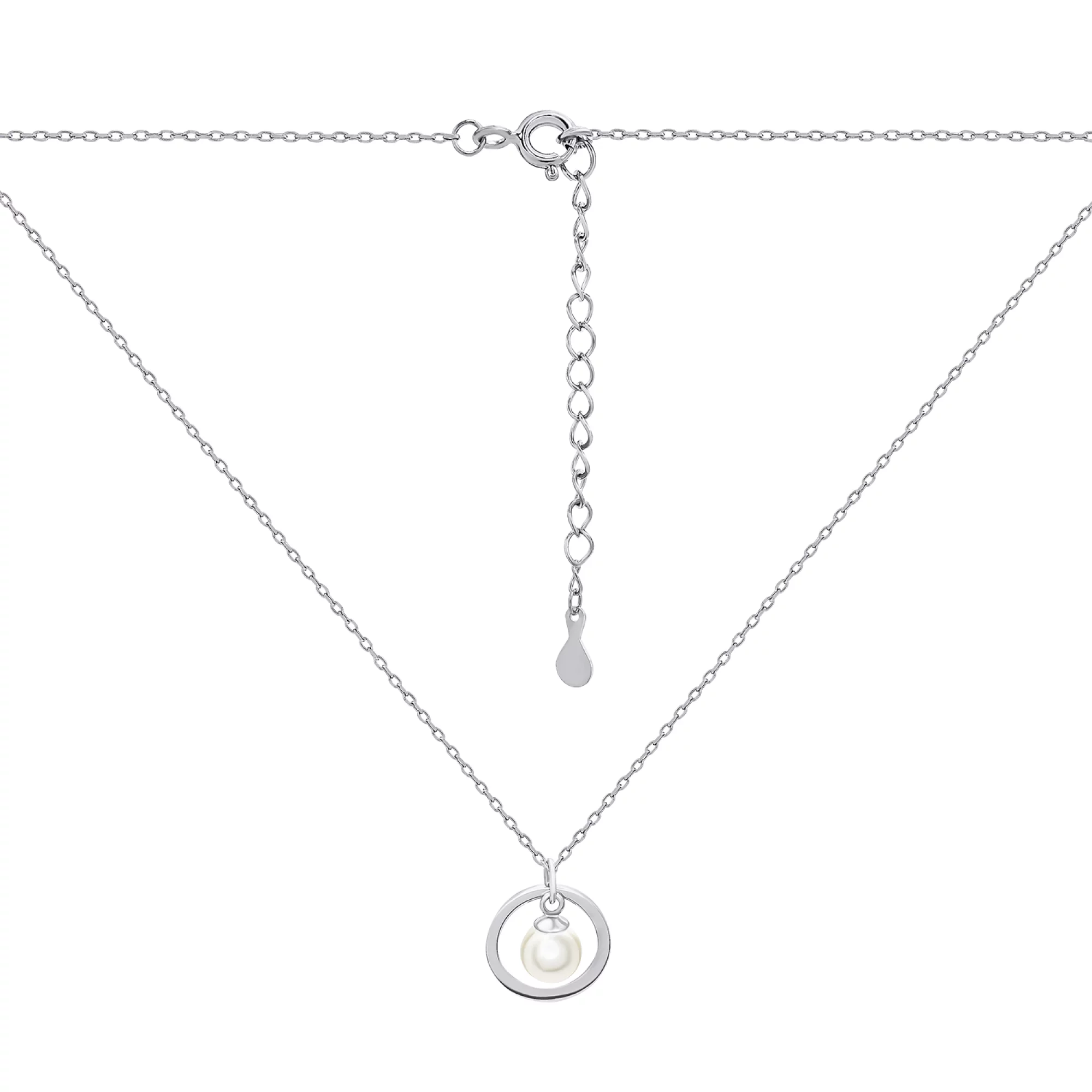 Ланцюжок із підвіскою зі срібла з перлиною якірне плетіння - 1487095 – зображення 2